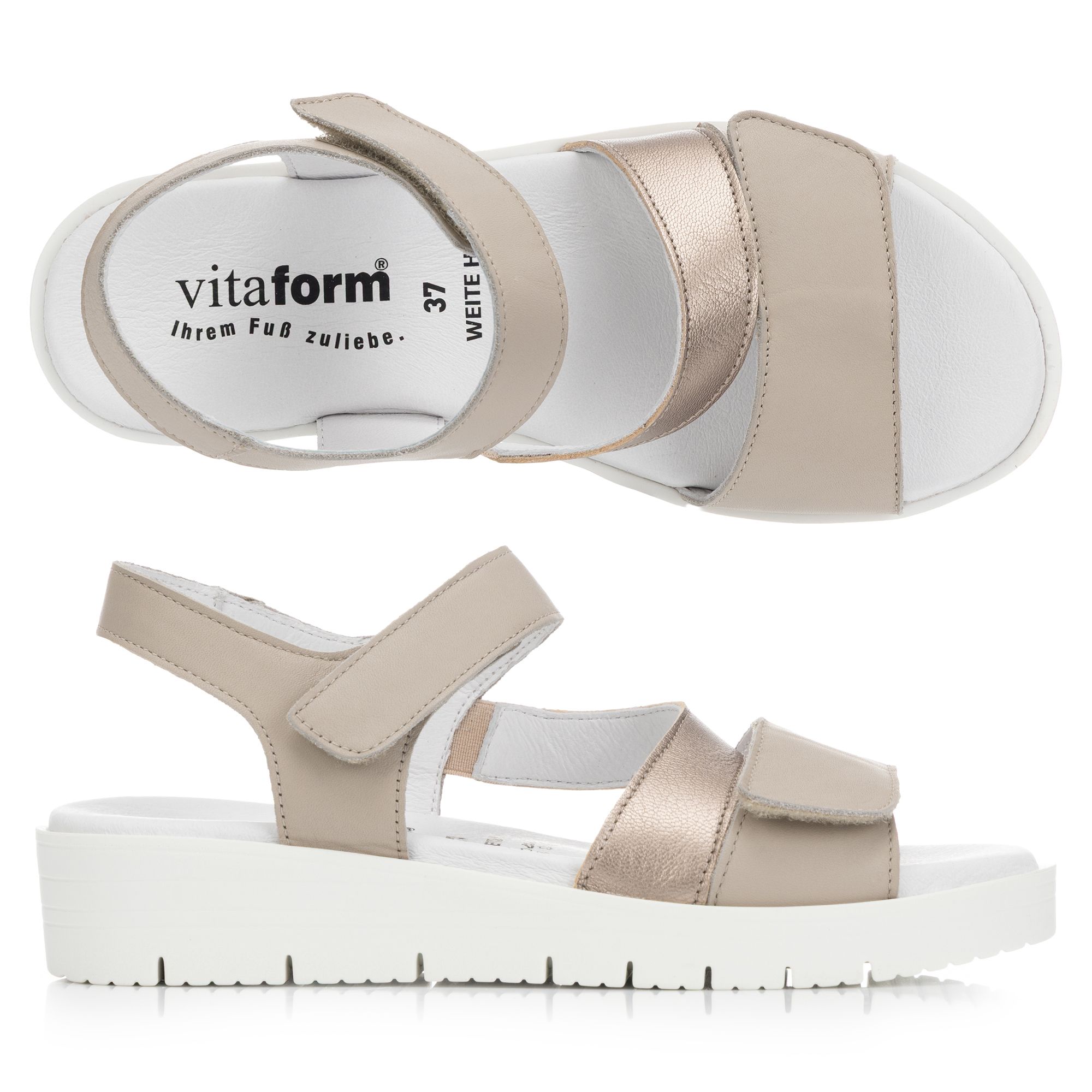 VITAFORM Damen-Sandalette Nappaleder Klettverschlüsse Sohle Lana