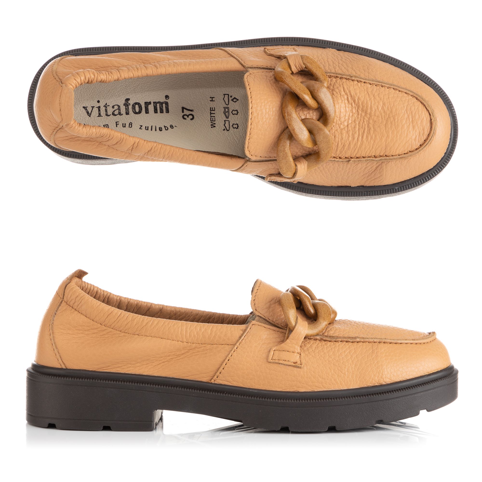 VITAFORM Damen-Slipper Hirschleder Ketten-Detail Sohle Svenja