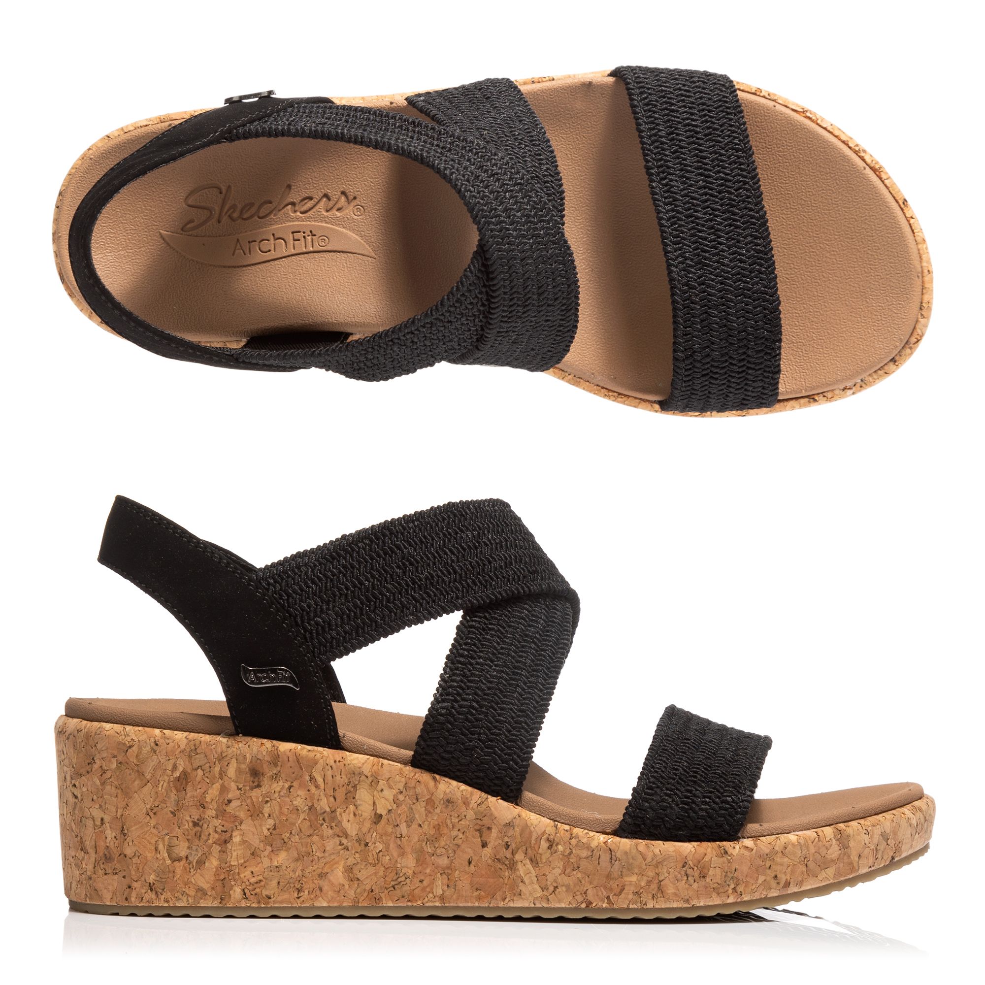 SKECHERS Damen-Sandale Arch Fit Beverlee Stretch Bast Keilabsatz ca. 5,7cm