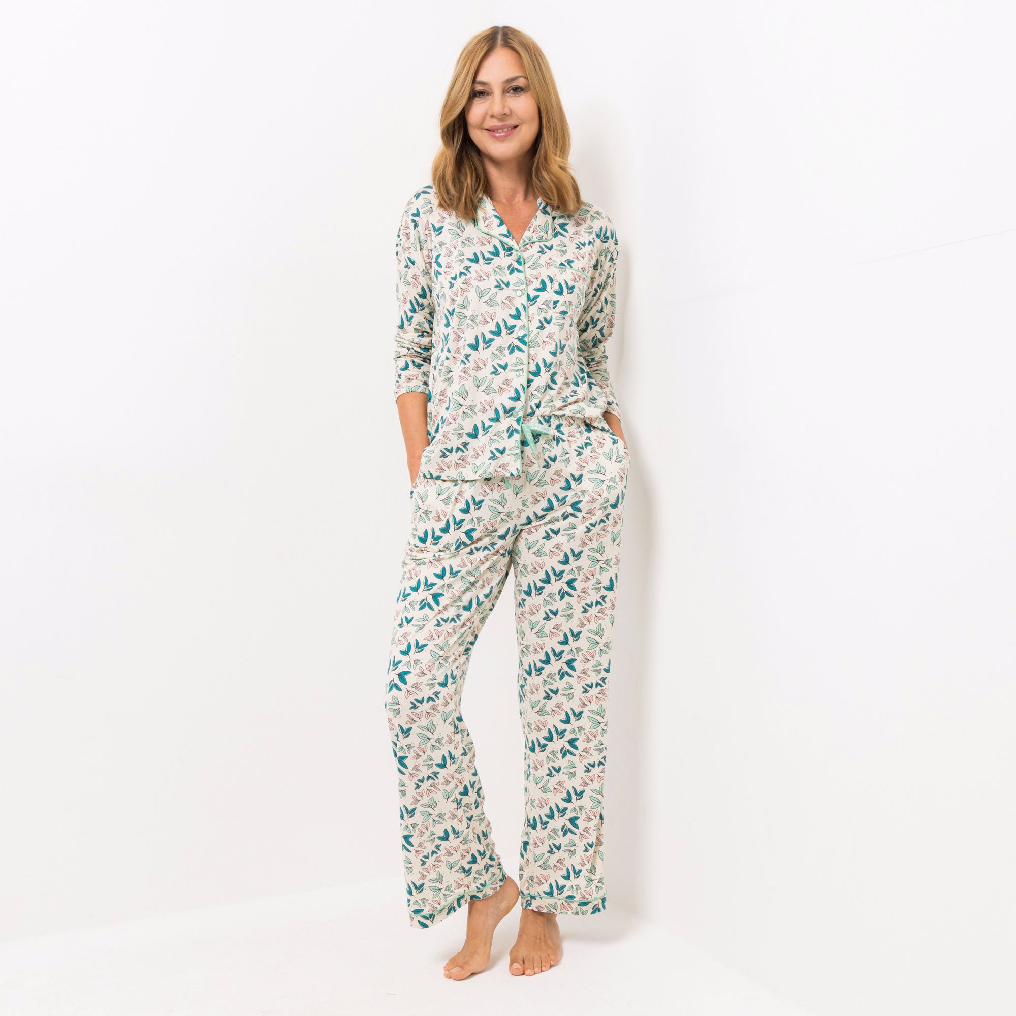 MUK LUKs Pyjama-Set 1/1-Arm/ Knopfleiste Hose 1/1-Länge Eingrifftaschen