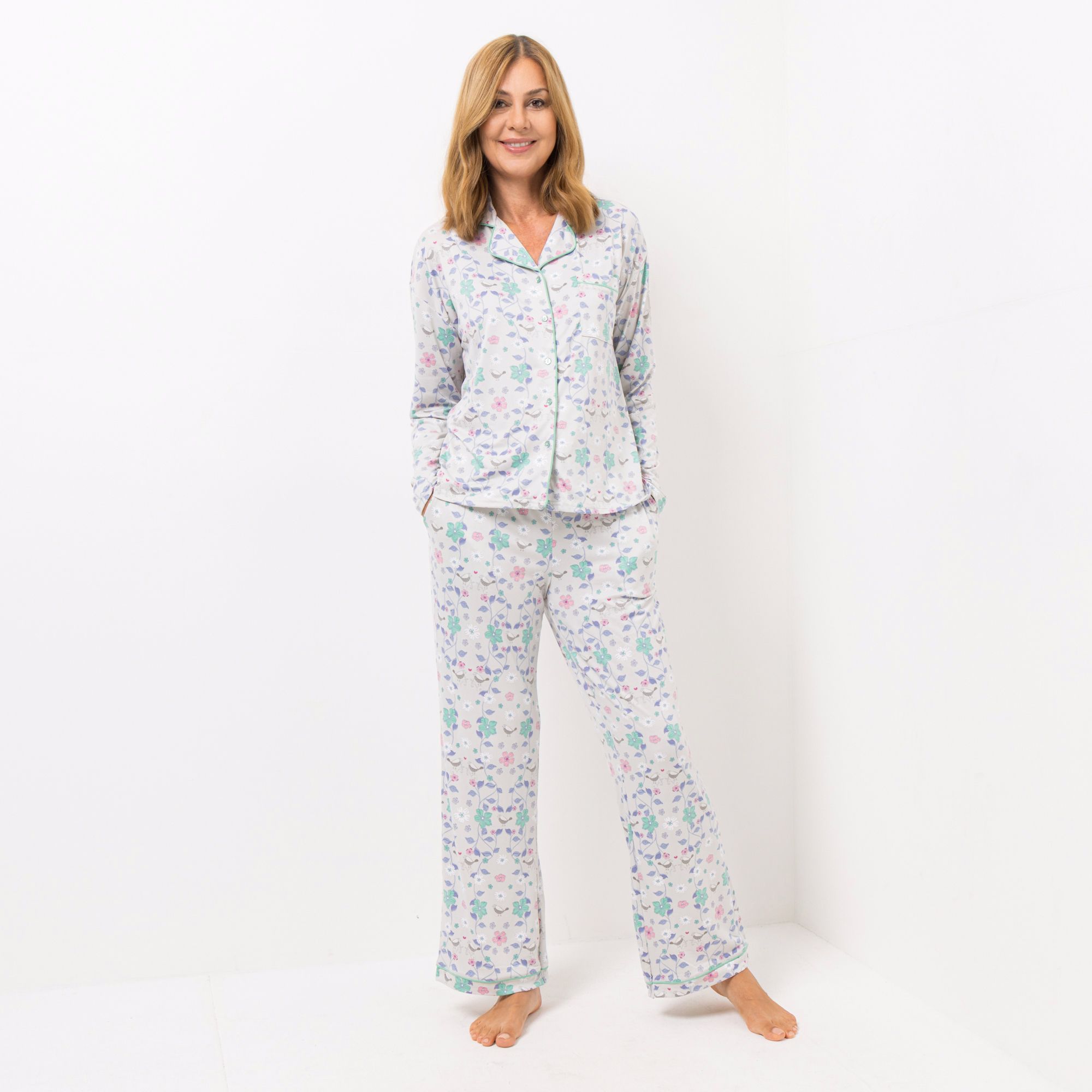 MUK LUKs Pyjama-Set 1/1-Arm/ Knopfleiste Hose 1/1-Länge Eingrifftaschen