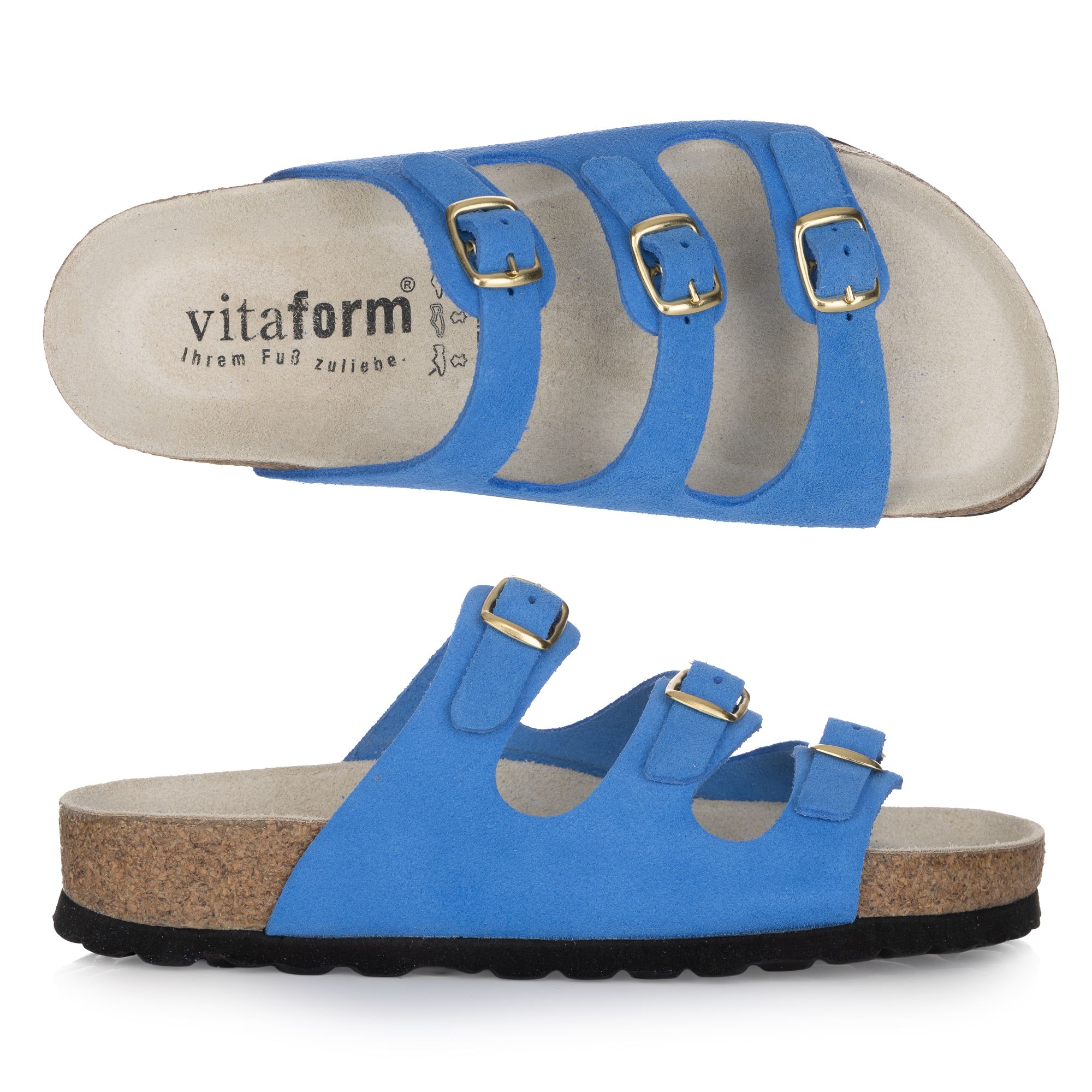 VITAFORM Damen-Pantolette echt Leder 3 Schnallen Tieffußbett