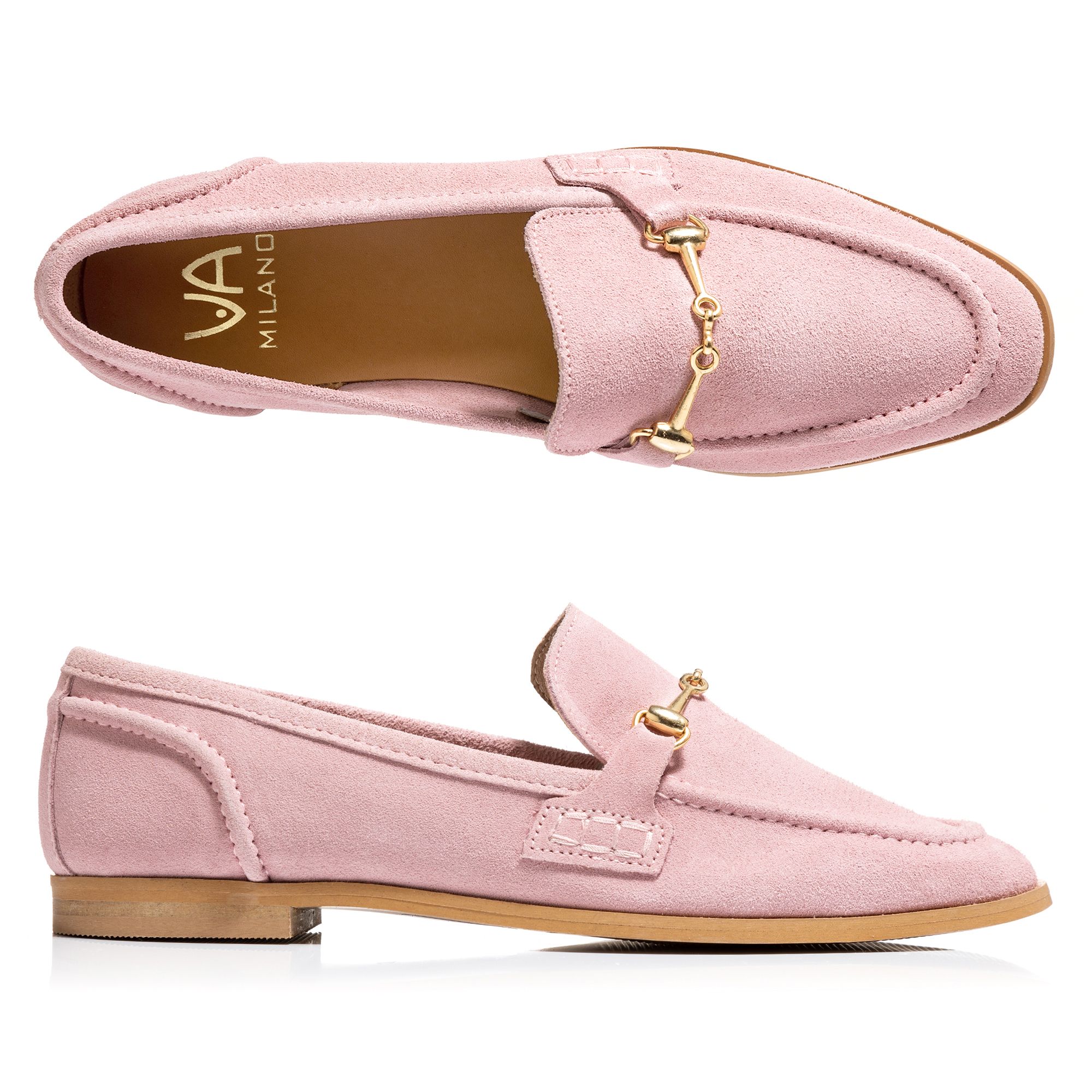 VIA MILANO Damen-Loafer Wildleder Metallornament Innensohle gepolstert