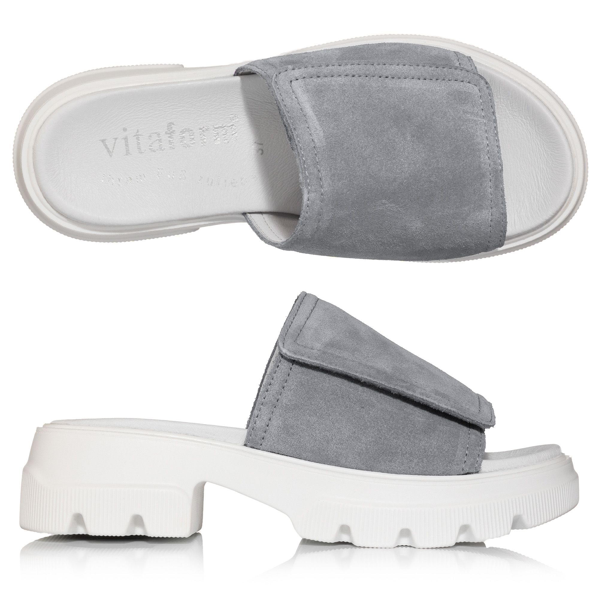 VITAFORM Damen-Pantolette Veloursleder Shock Absorber neue Sohle Maxima