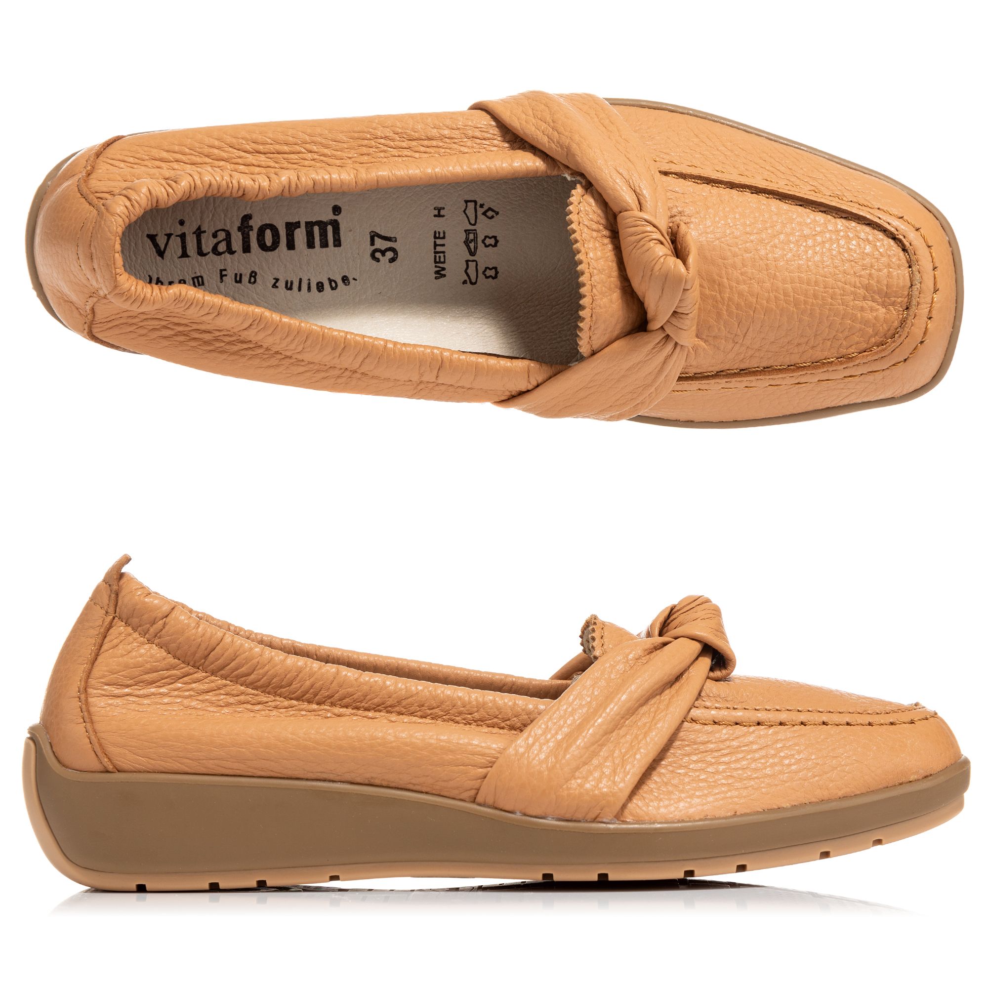 VITAFORM Damen-Slipper Hirschleder Knotendetail Sohle Hilja