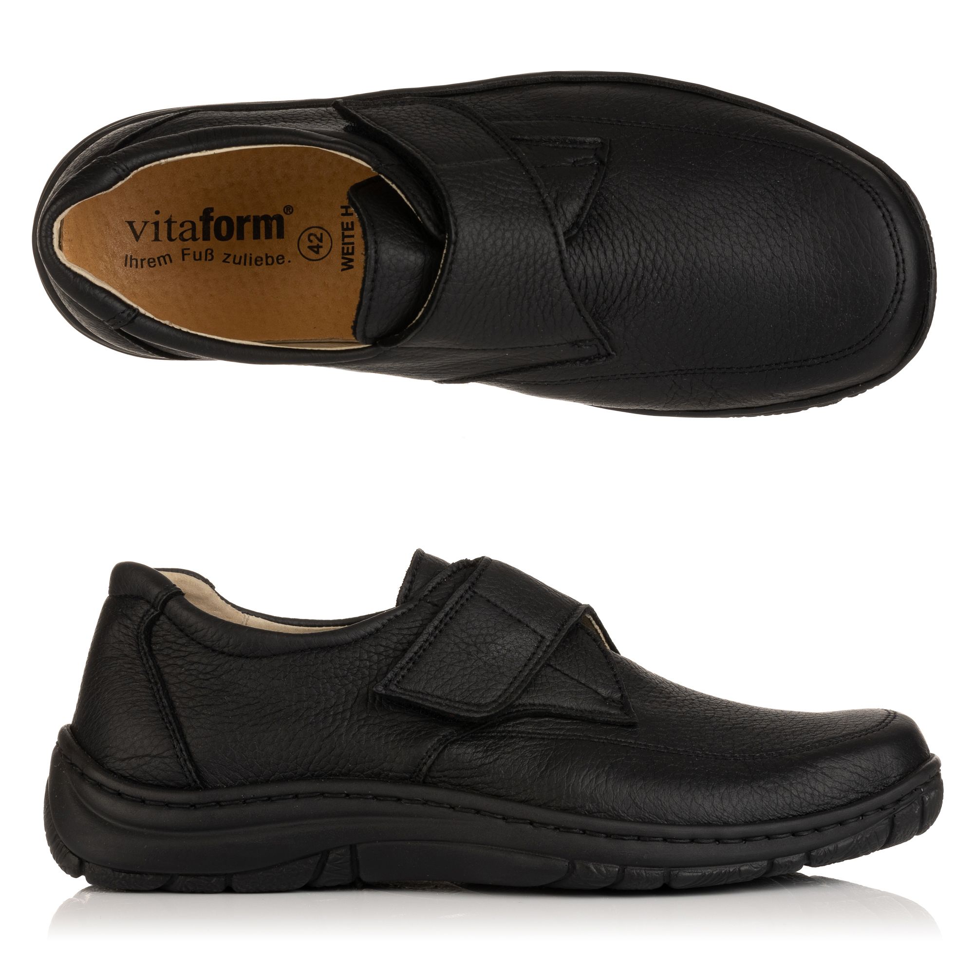 VITAFORM Herren-Halbschuh Klettverschluss Elchleder Handnahtsohle