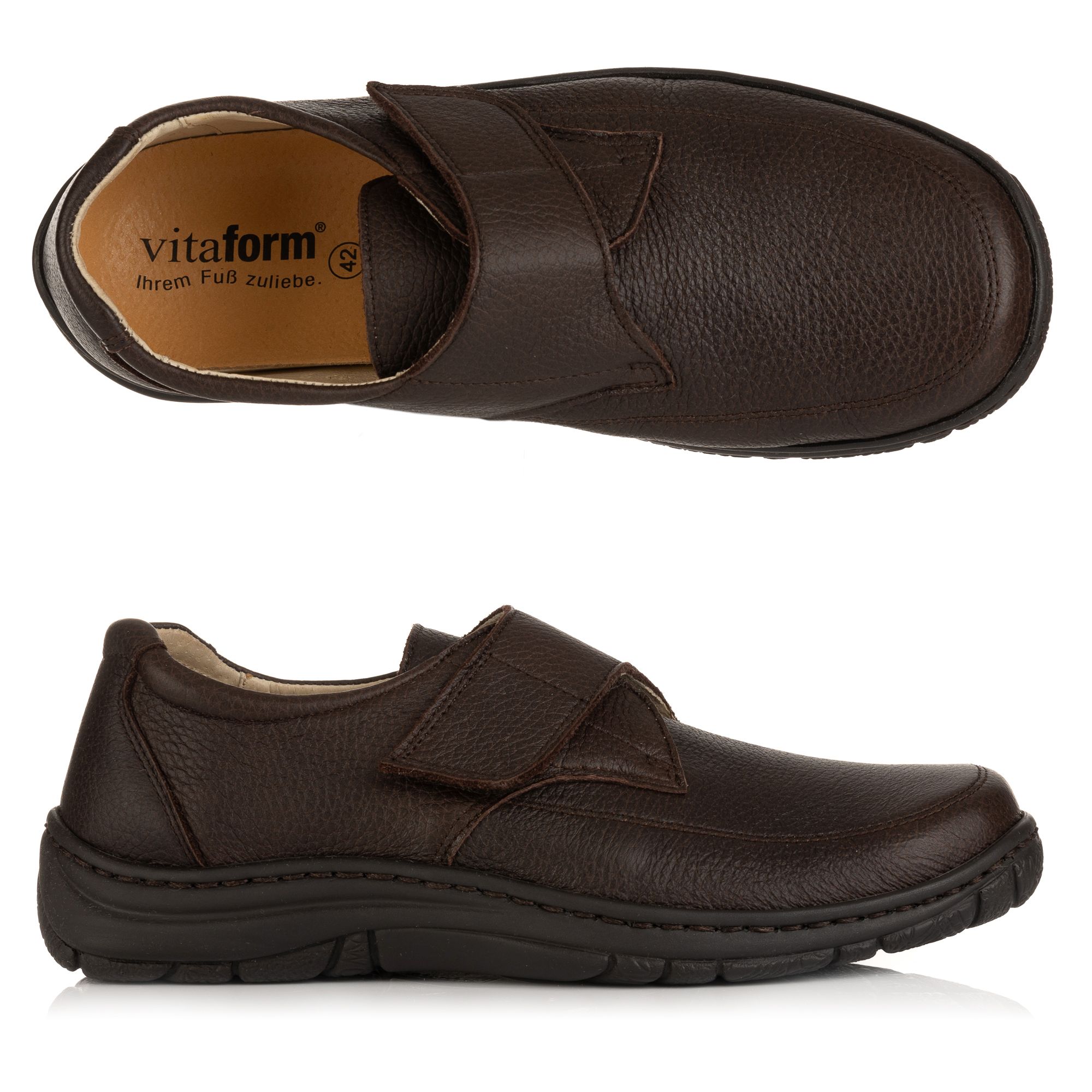 VITAFORM Herren-Halbschuh Klettverschluss Elchleder Handnahtsohle