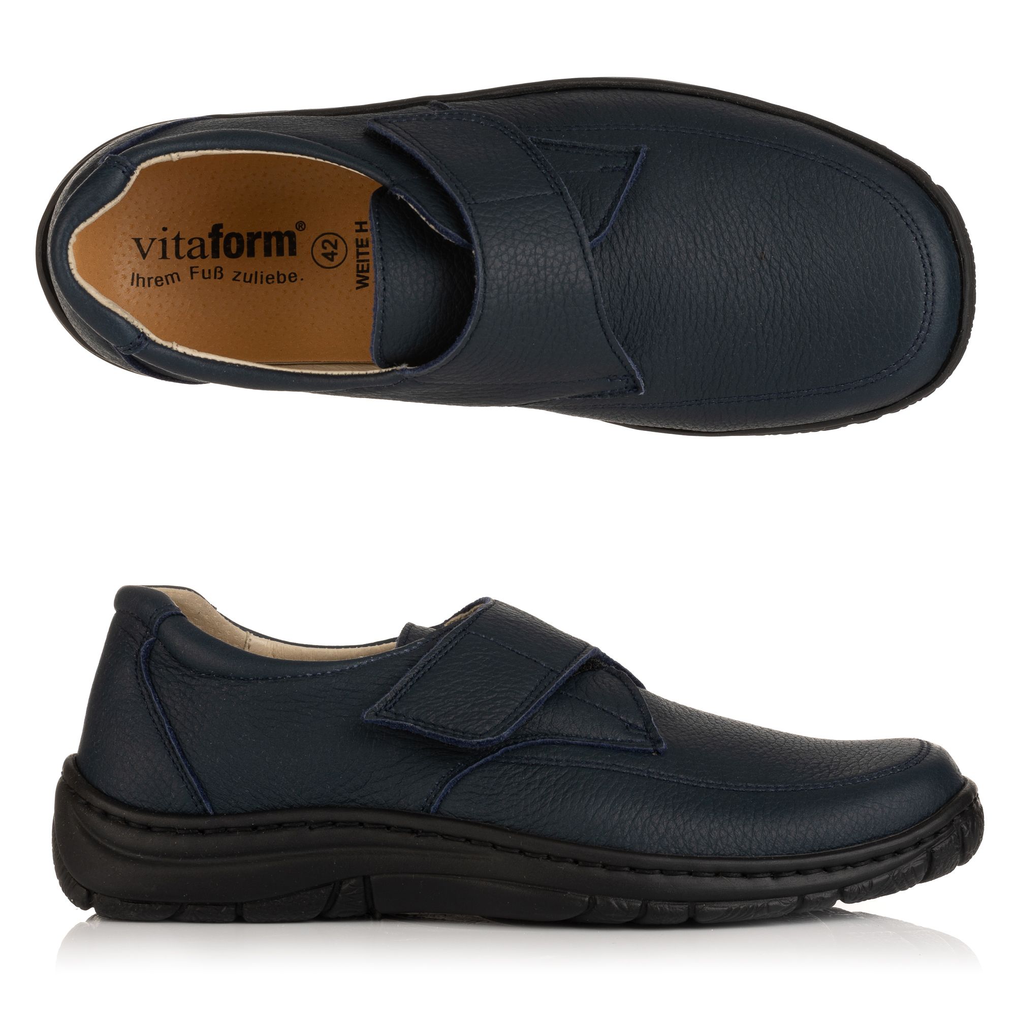 VITAFORM Herren-Halbschuh Klettverschluss Elchleder Handnahtsohle