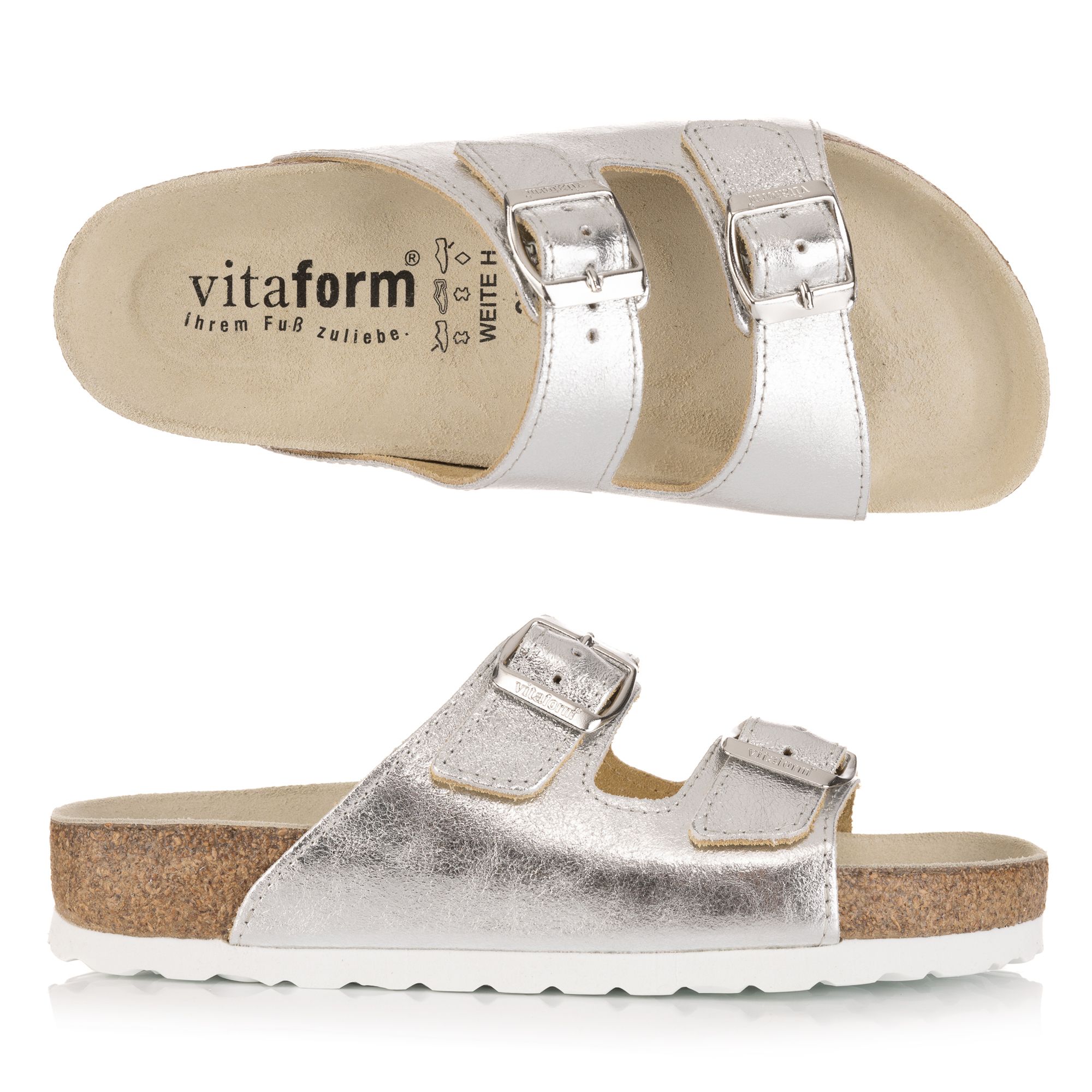 VITAFORM Damen-Pantolette Nappa Metallic 2 Schnaller Tieffußbett
