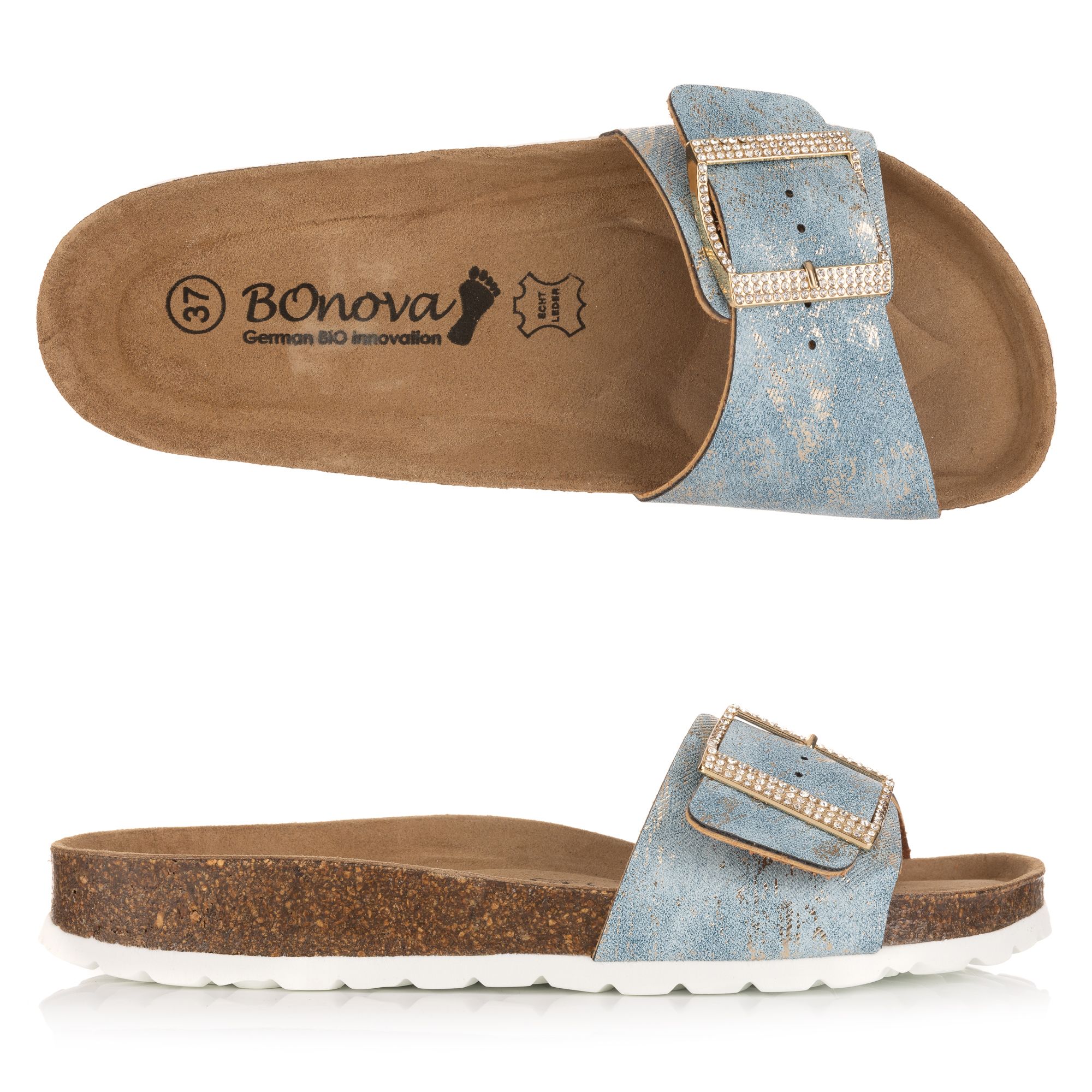 BONOVA Damen-Pantolette Borovo Glitzer verstellbarer Riemen Super-Soft-Fußbett