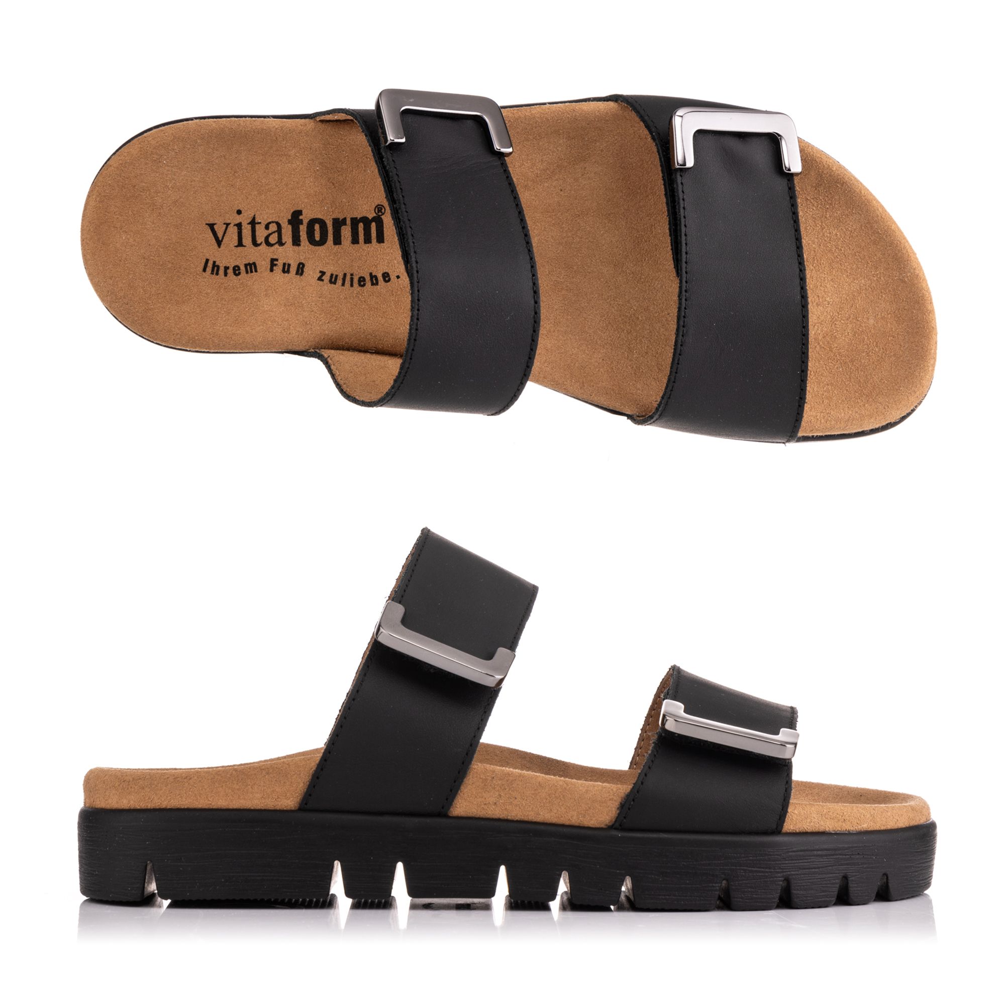 VITAFORM Damen- Pantolette Nappaleder Metallabschlüsse Sohle Lara