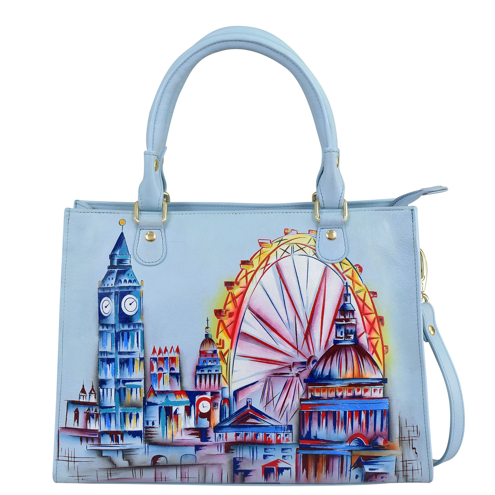 ANUSCHKA® Henkeltasche echt Leder Sicherheitsfach handbemalt