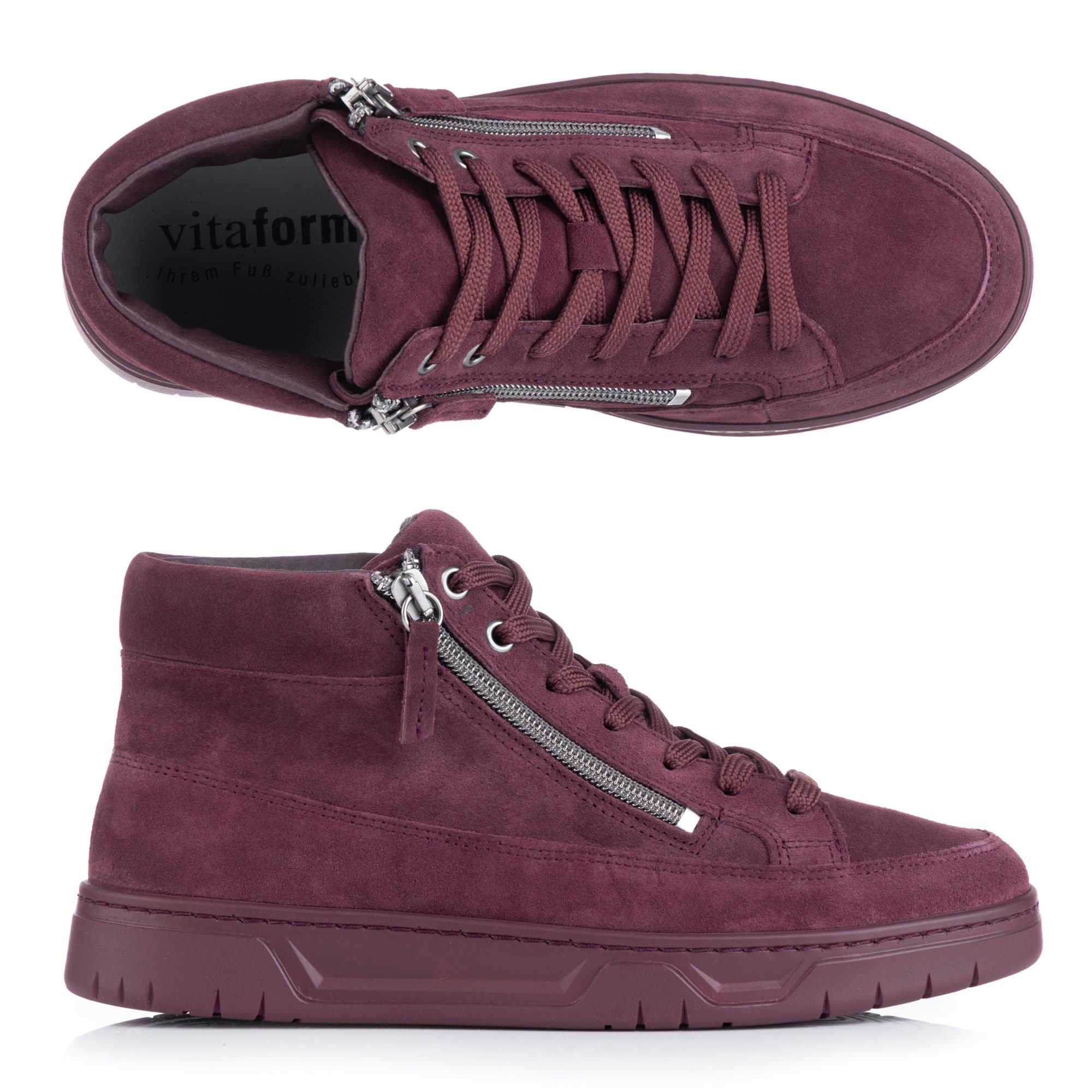 VITAFORM Damen-Hightopsneaker Veloursleder 2 Reißverschlüsse Sohle Marla