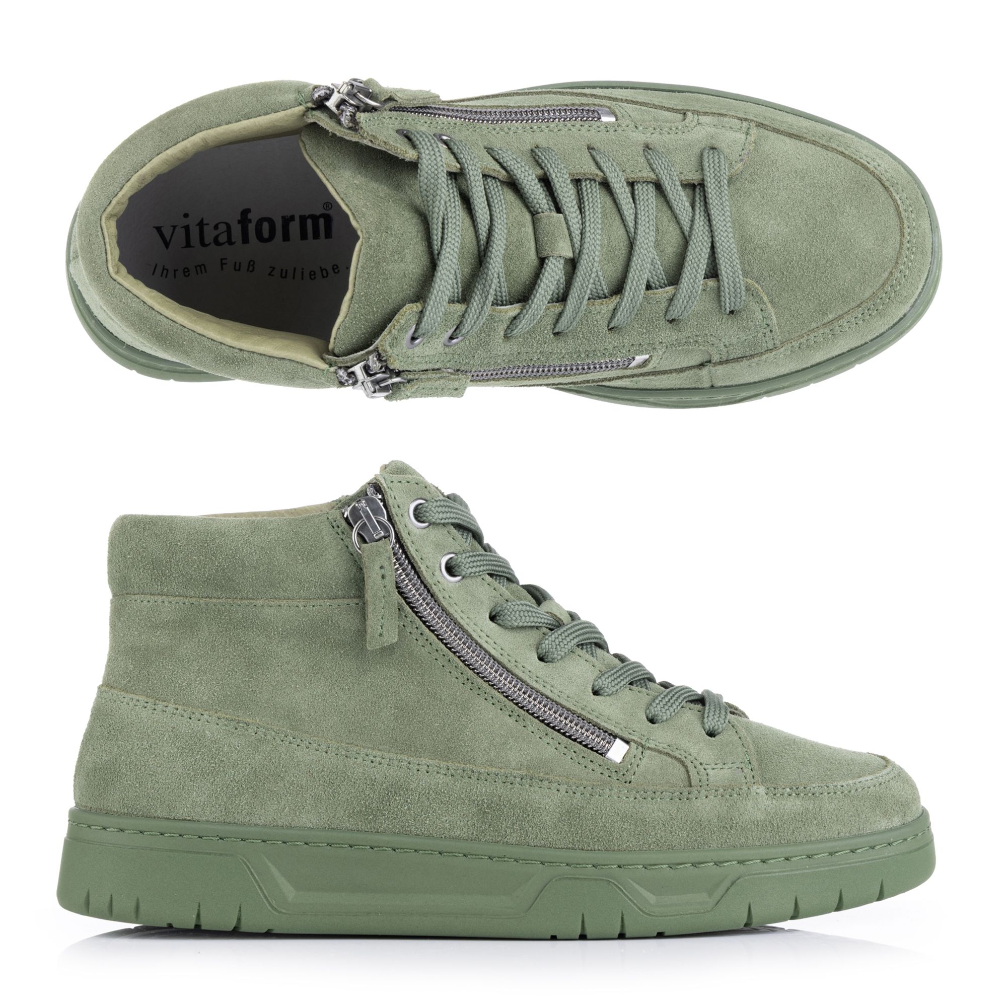 VITAFORM Damen-Hightopsneaker Veloursleder 2 Reißverschlüsse Sohle Marla