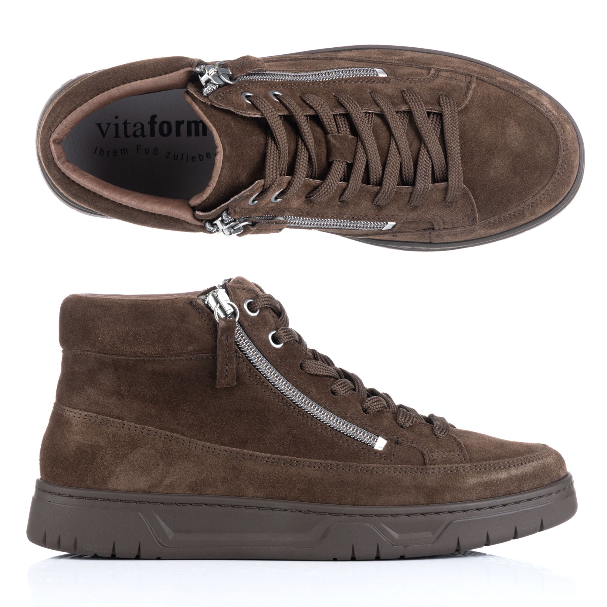 VITAFORM Damen-Hightopsneaker Veloursleder 2 Reißverschlüsse Sohle Marla