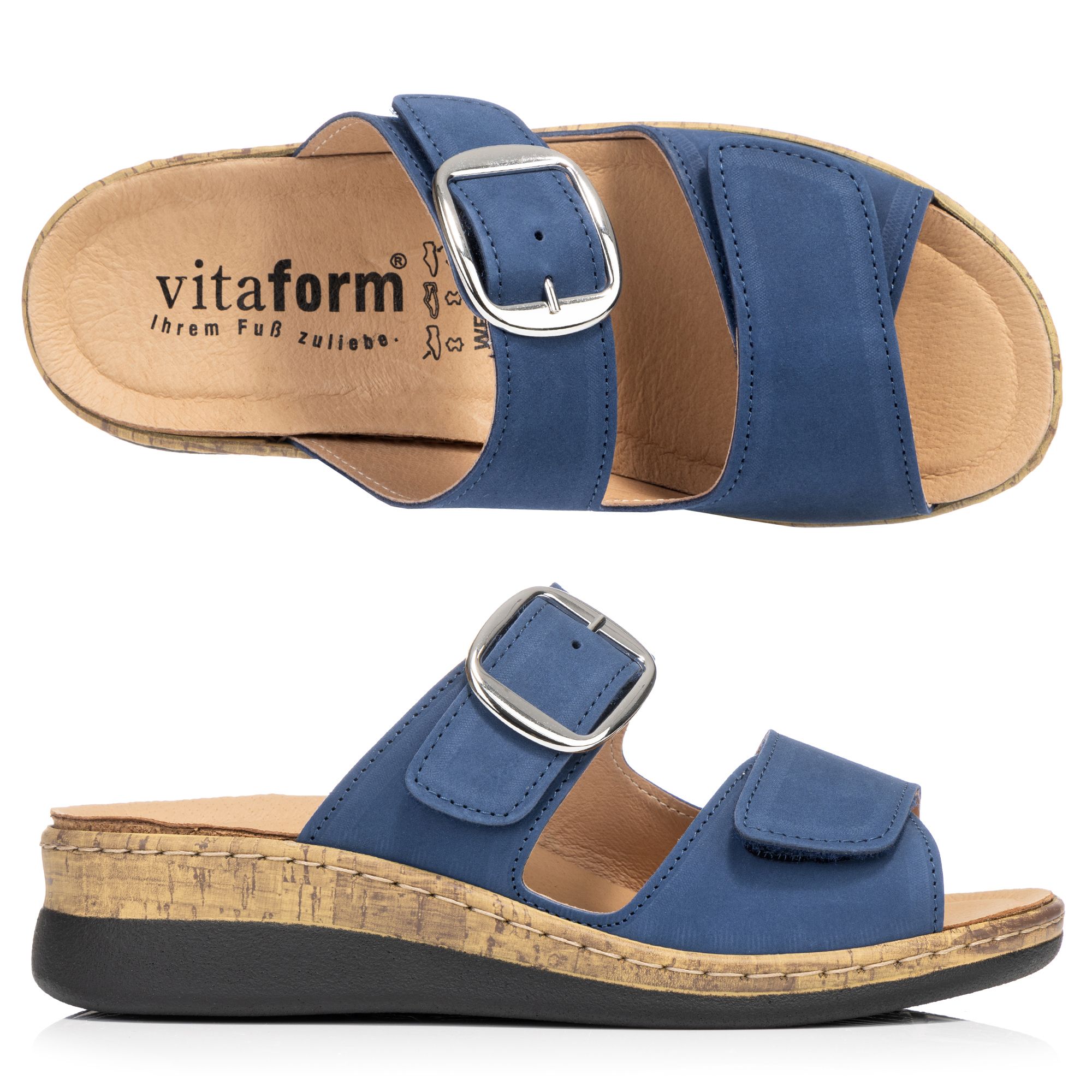 VITAFORM Damen- Pantolette echt Leder große Schnalle Sohle Greta