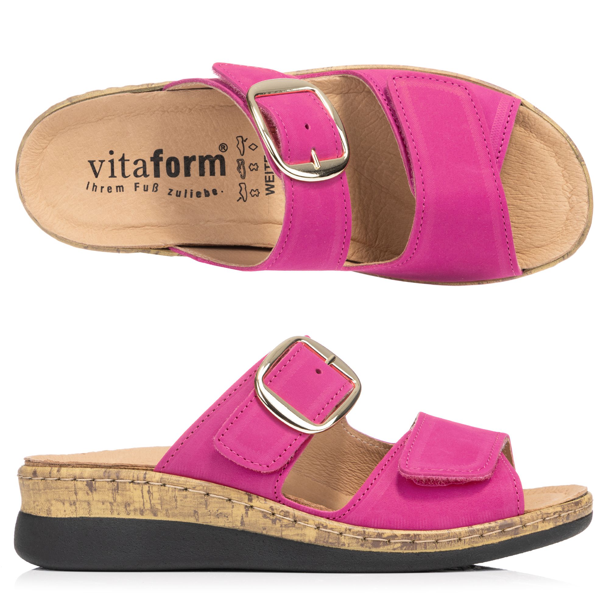 VITAFORM Damen- Pantolette echt Leder große Schnalle Sohle Greta