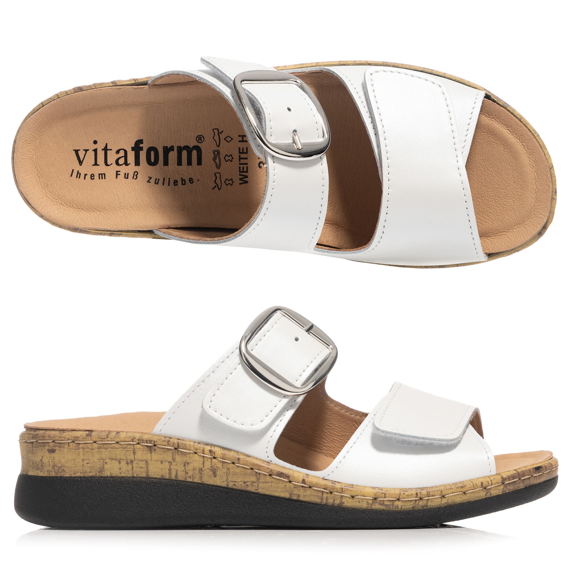 VITAFORM Damen- Pantolette echt Leder große Schnalle Sohle Greta