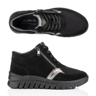VITAFORM Damen-Hightopsneaker Veloursleder 2 Reißverschlüsse Extraweit