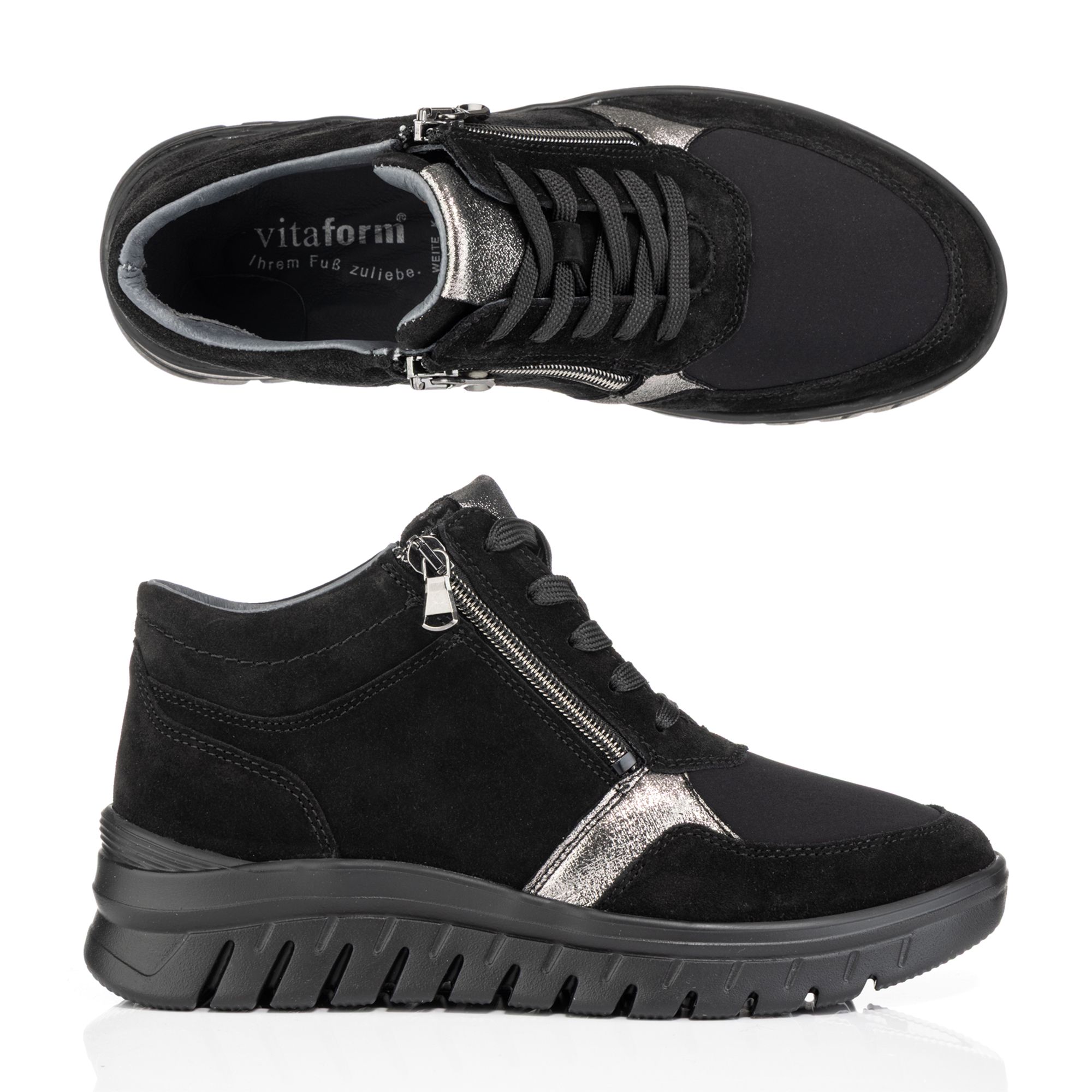 VITAFORM Damen-Hightopsneaker Veloursleder 2 Reißverschlüsse Extraweit
