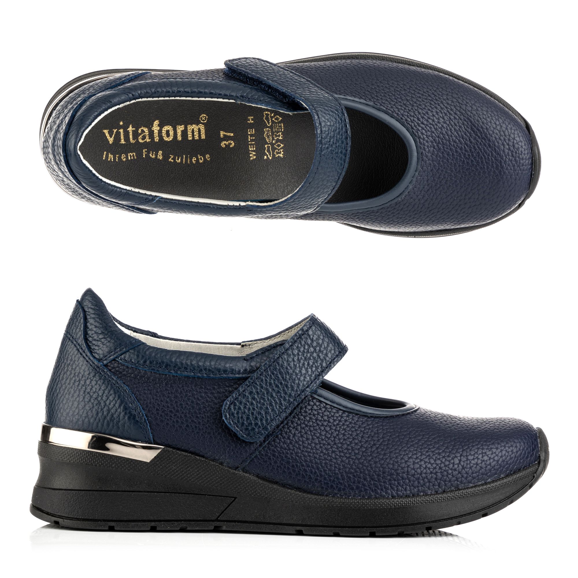 VITAFORM Damen- Mary-Jane Stretchmaterial Klettverschluss Sohle Nina