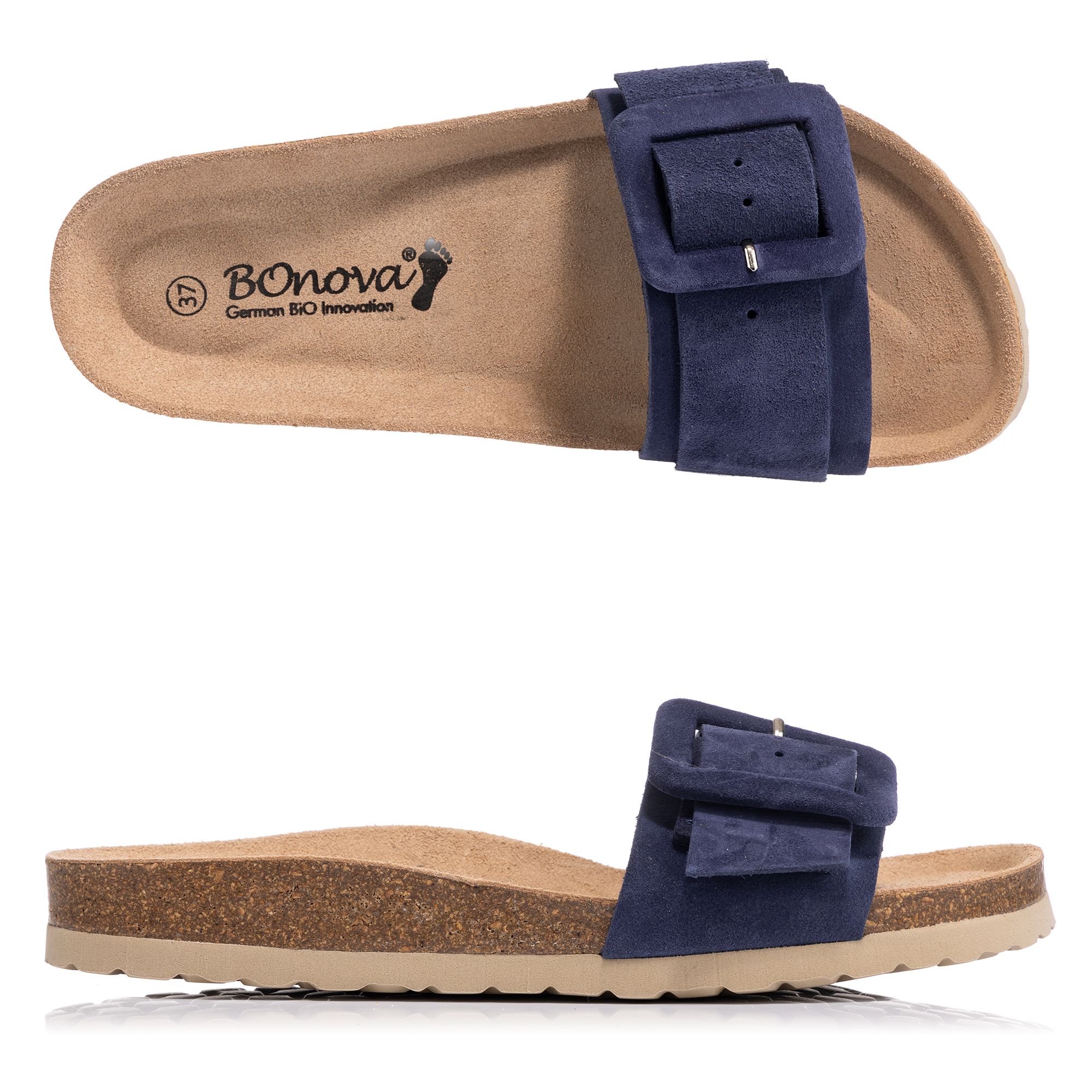 BONOVA Damen-Pantolette Veloursleder Super-Soft-Fußbett