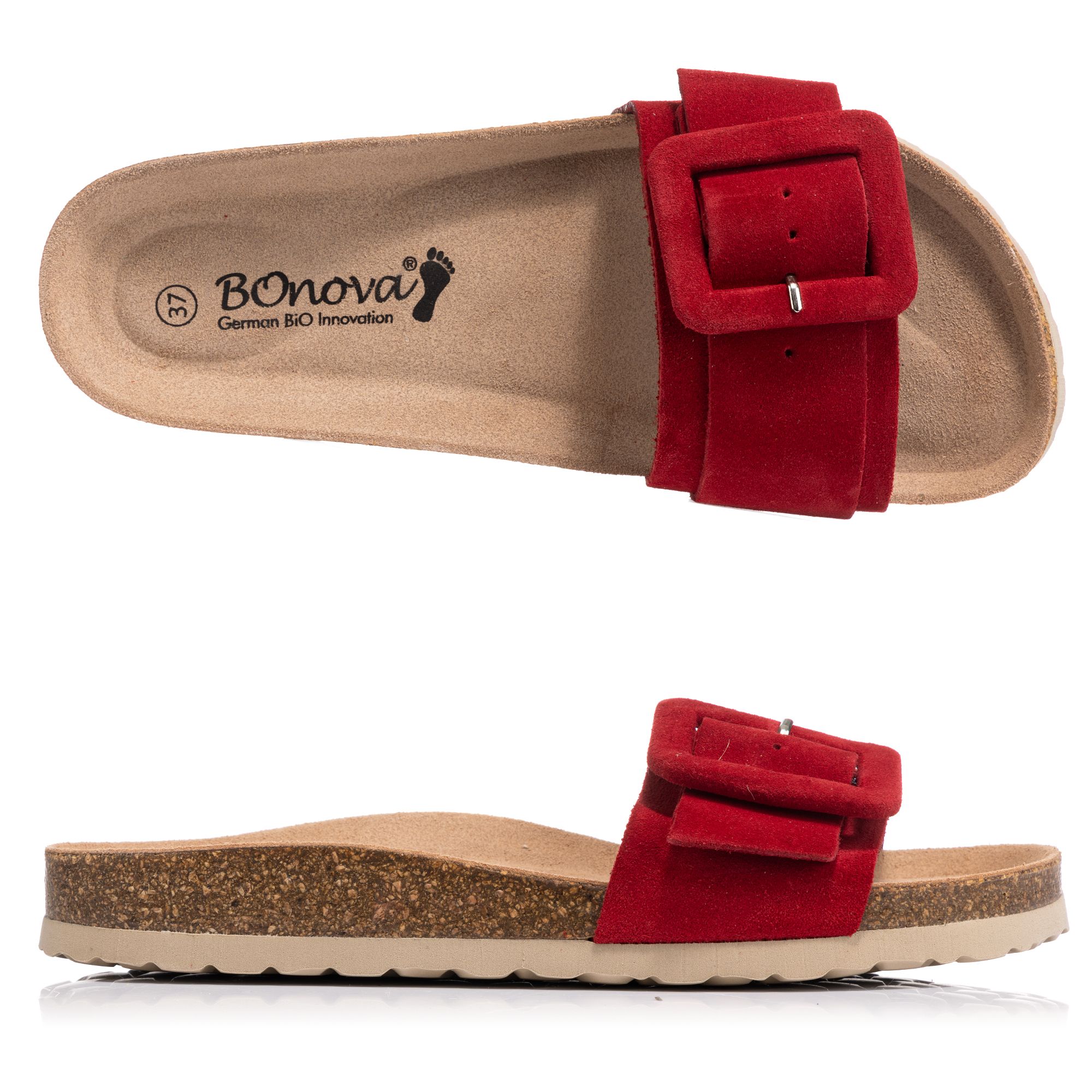 BONOVA Damen-Pantolette Veloursleder Super-Soft-Fußbett