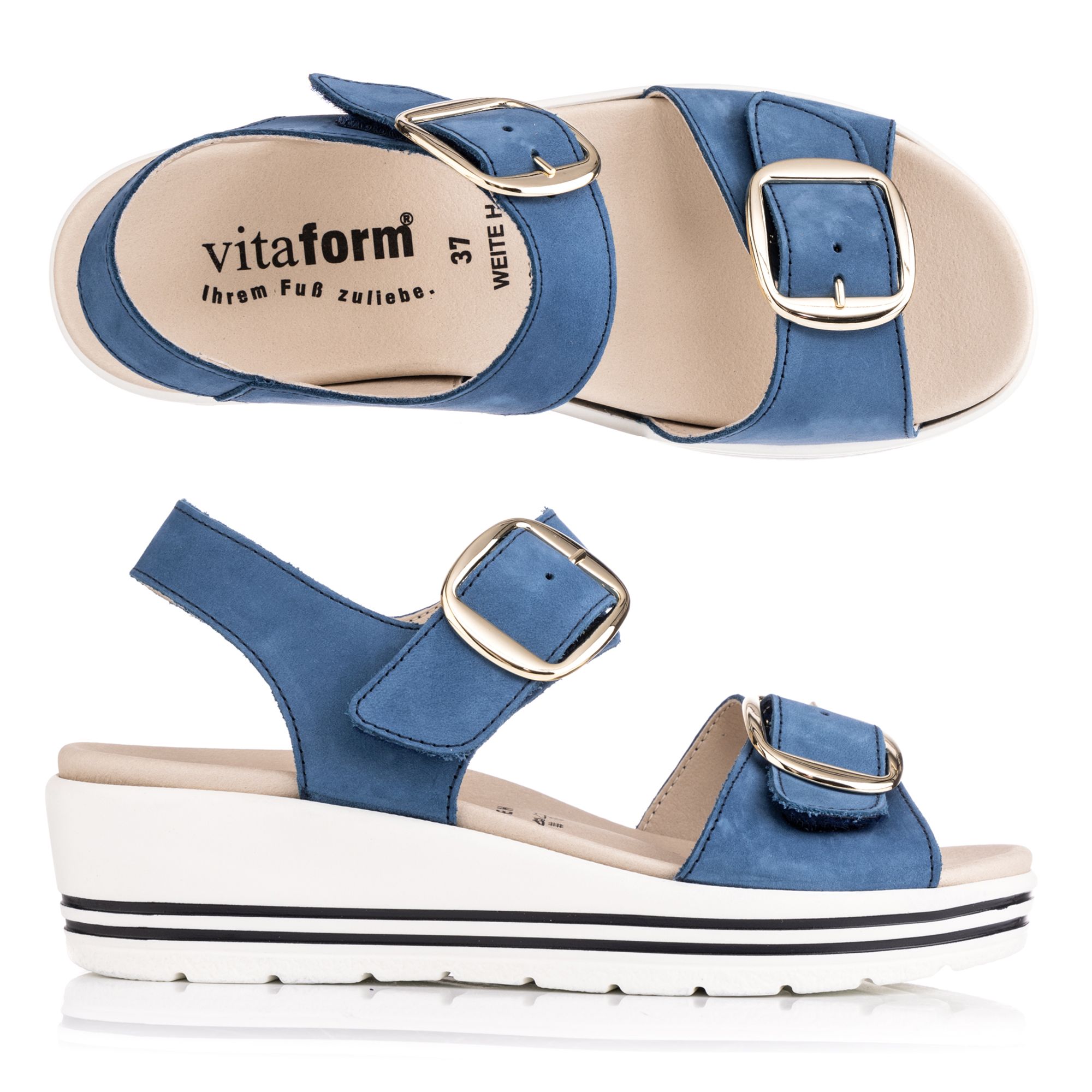 VITAFORM Damen- Sandalette Softnubuk 2 große Schnallen Sohle Valeria