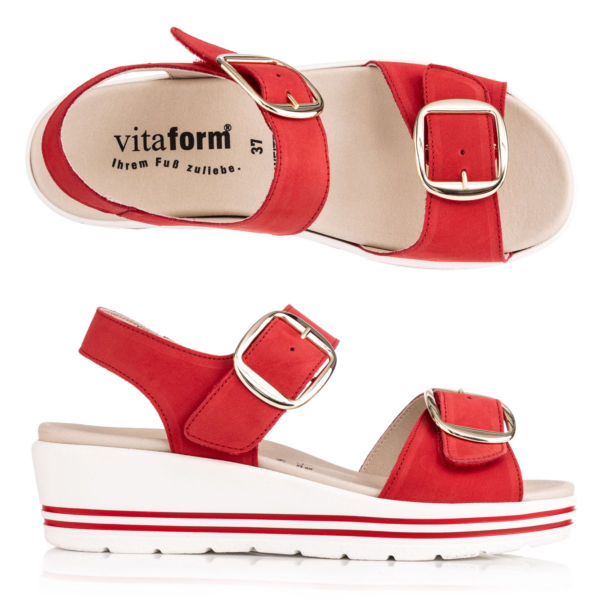 VITAFORM Damen- Sandalette Softnubuk 2 große Schnallen Sohle Valeria
