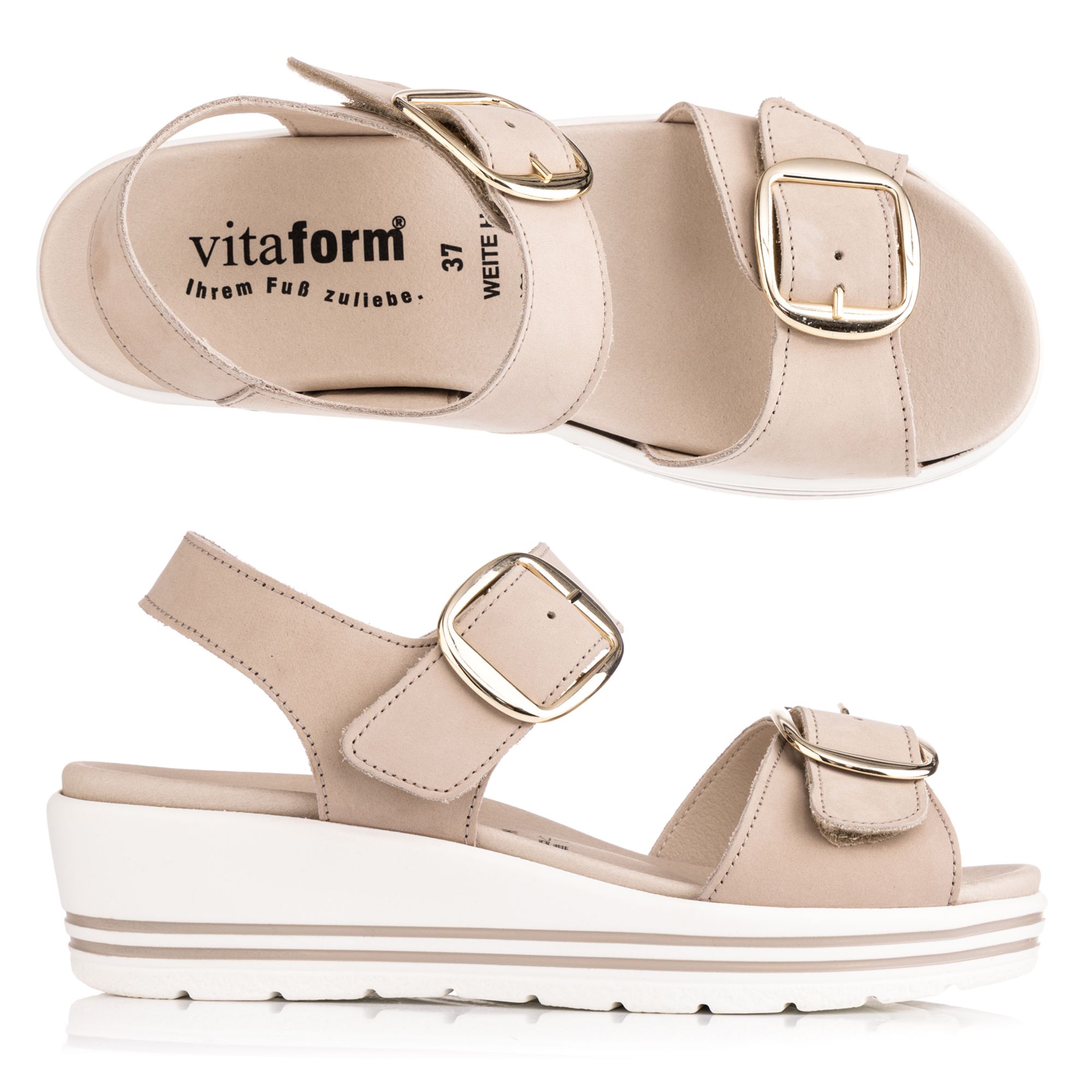 VITAFORM Damen- Sandalette Softnubuk 2 große Schnallen Sohle Valeria