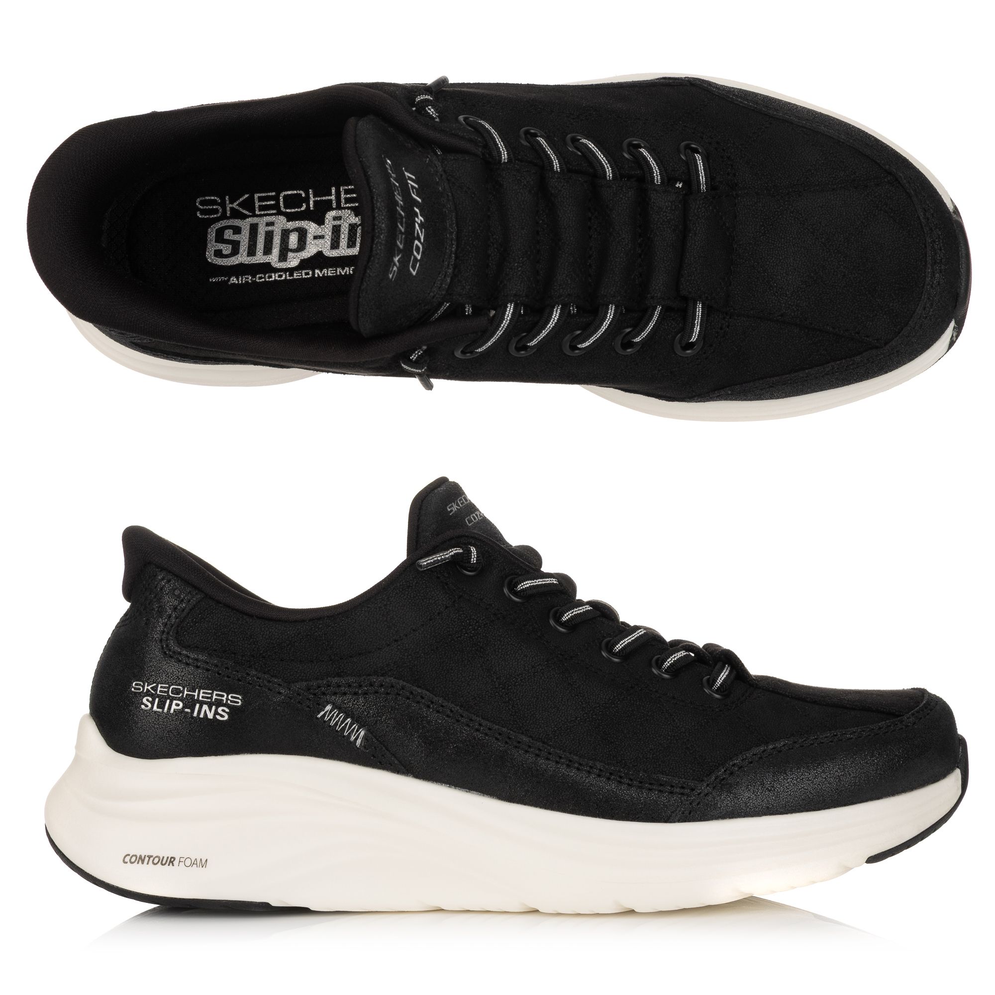SKECHERS Damen-Slipper Contour Foam Cozy Fit Materialmix Hands Free Slip-ins®