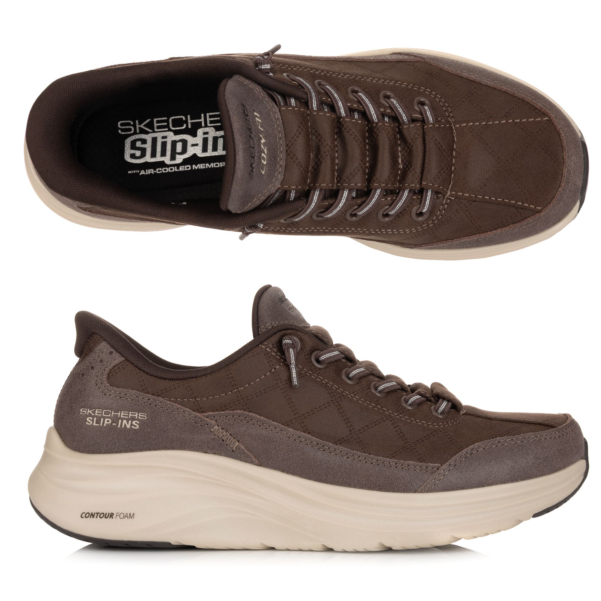 SKECHERS Damen-Slipper Contour Foam Cozy Fit Materialmix Hands Free Slip-ins®