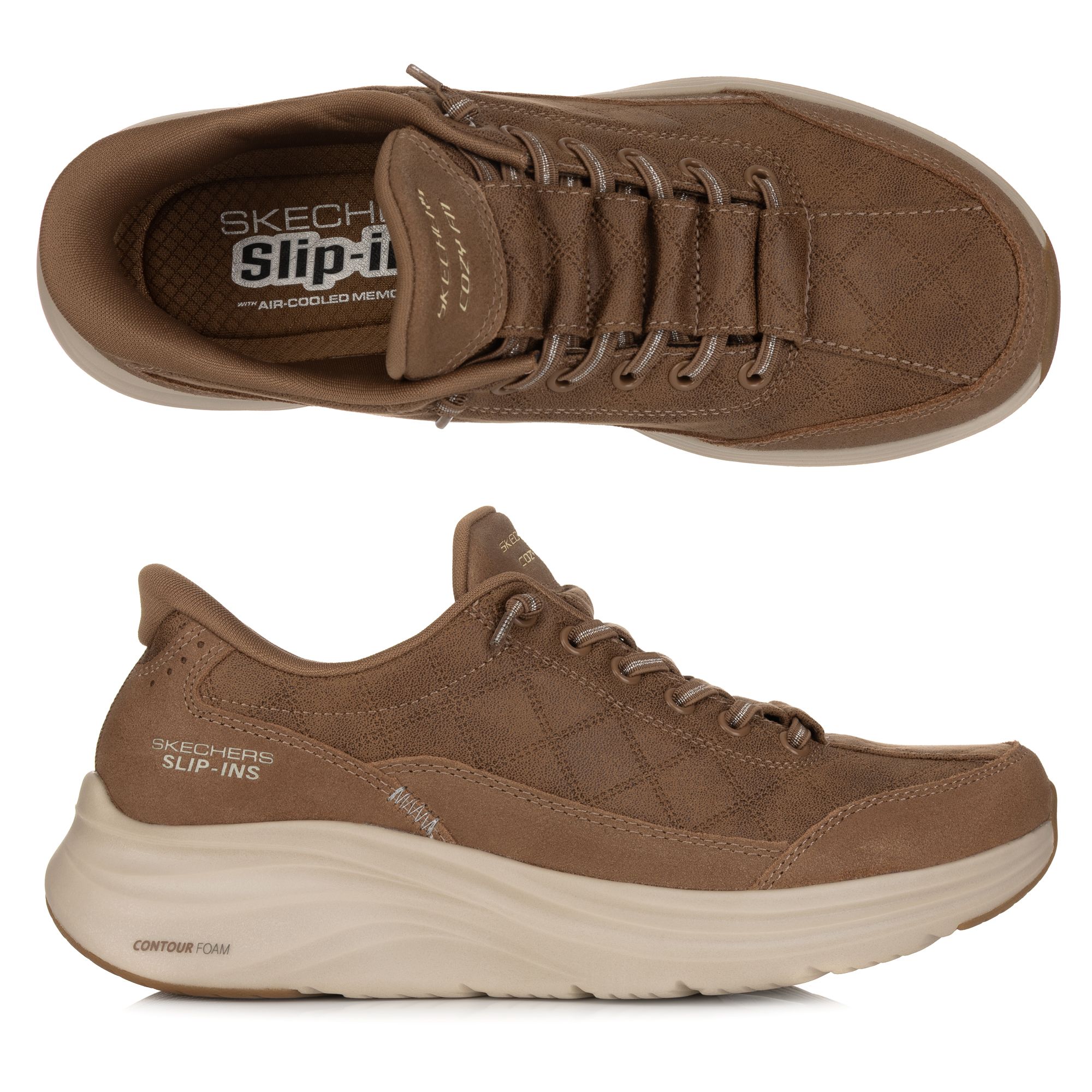 SKECHERS Damen-Slipper Contour Foam Cozy Fit Materialmix Hands Free Slip-ins®
