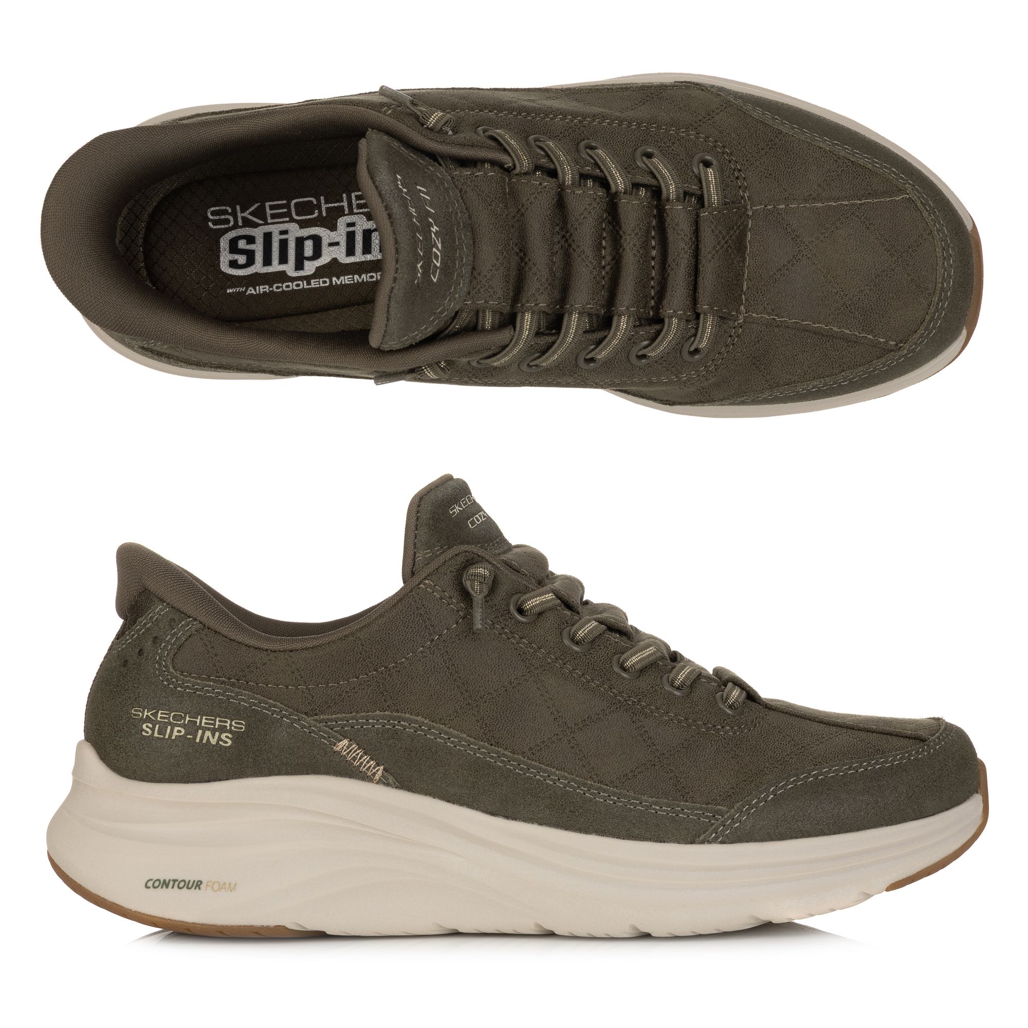 SKECHERS Damen-Slipper Contour Foam Cozy Fit Materialmix Hands Free Slip-ins®