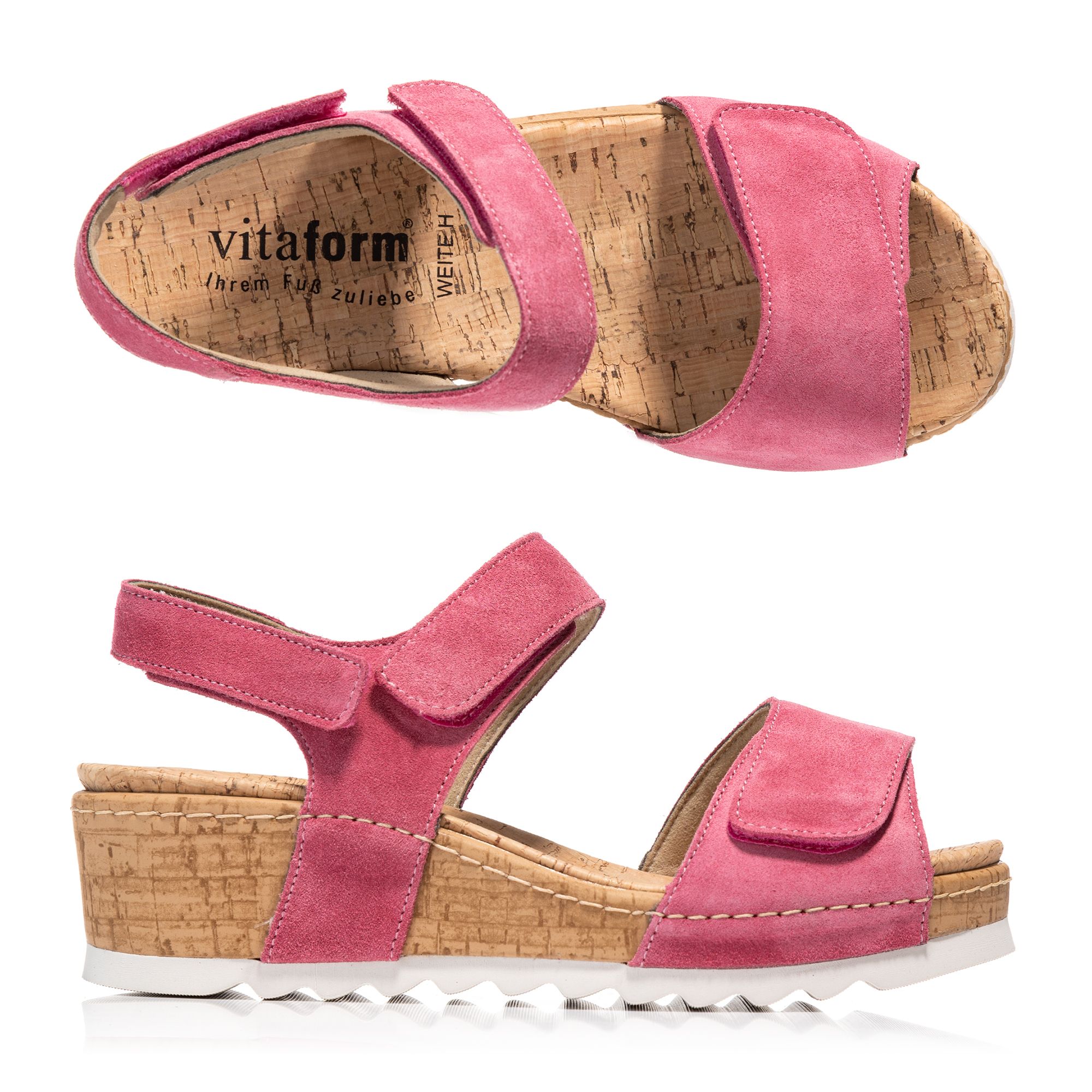 VITAFORM Damen-Sandale Veloursleder Klettverschlüsse Sohle Korkoptik