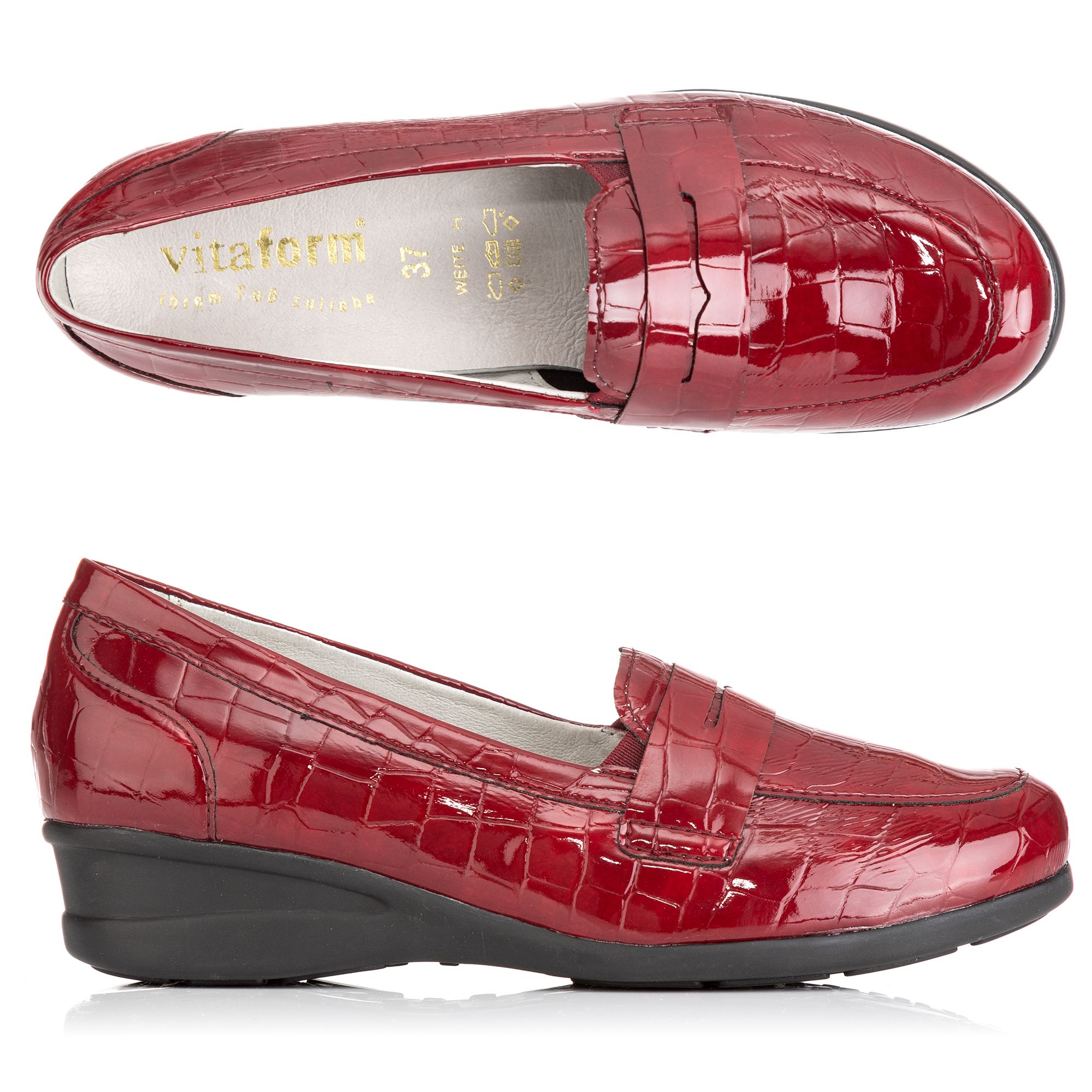 VITAFORM Damen-Slipper Leder/ Stretch Krokolack-Optik Shock-Absorber