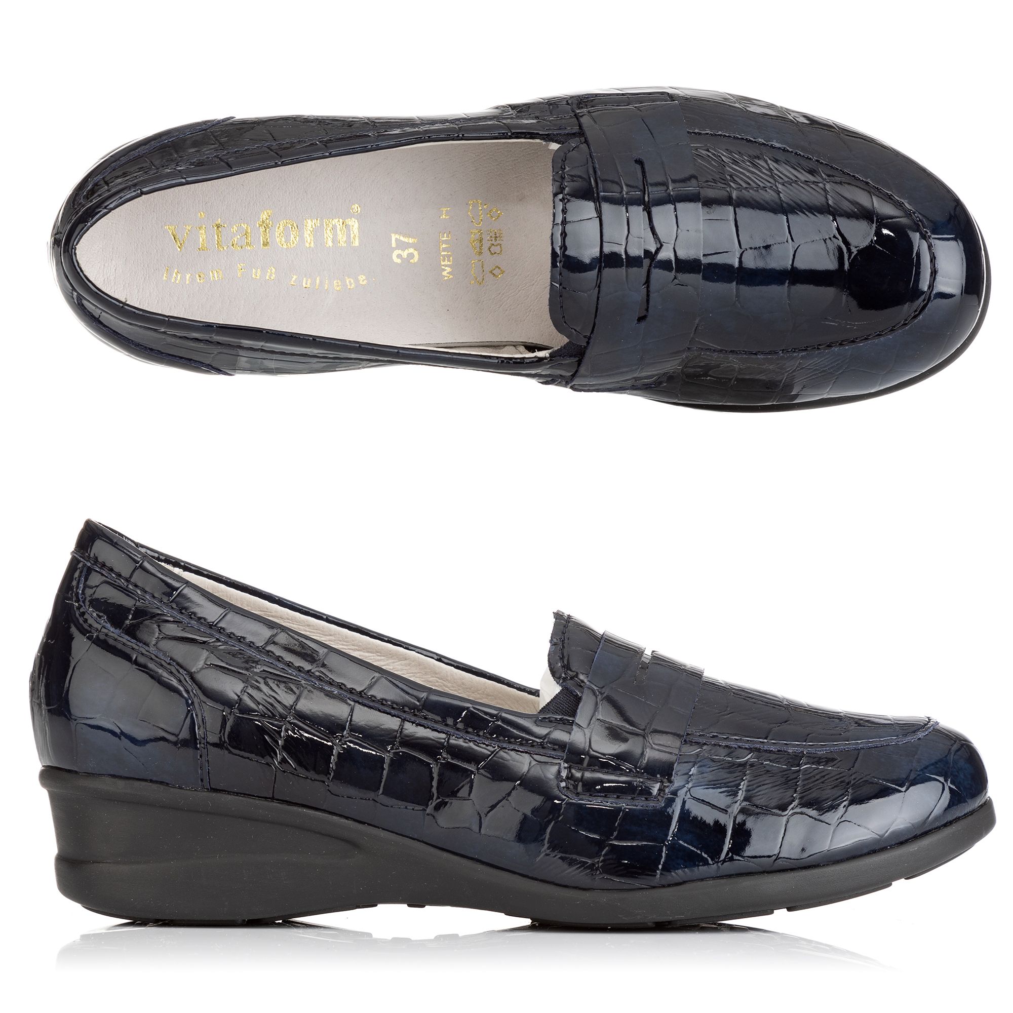 VITAFORM Damen-Slipper Leder/ Stretch Krokolack-Optik Shock-Absorber