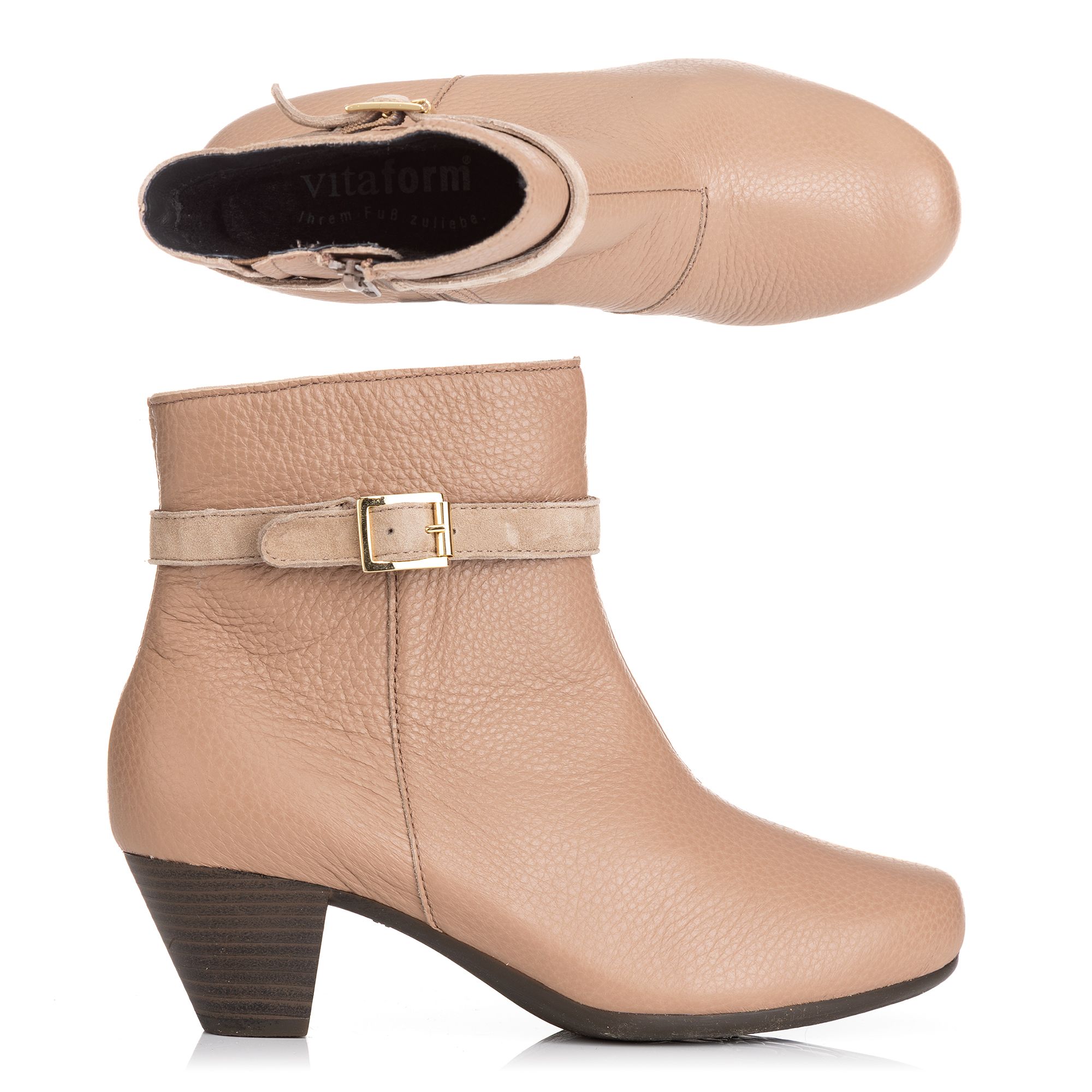 VITAFORM Damen-Stiefelette Hirschleder Samtziege Zierriemen Sohle Lella