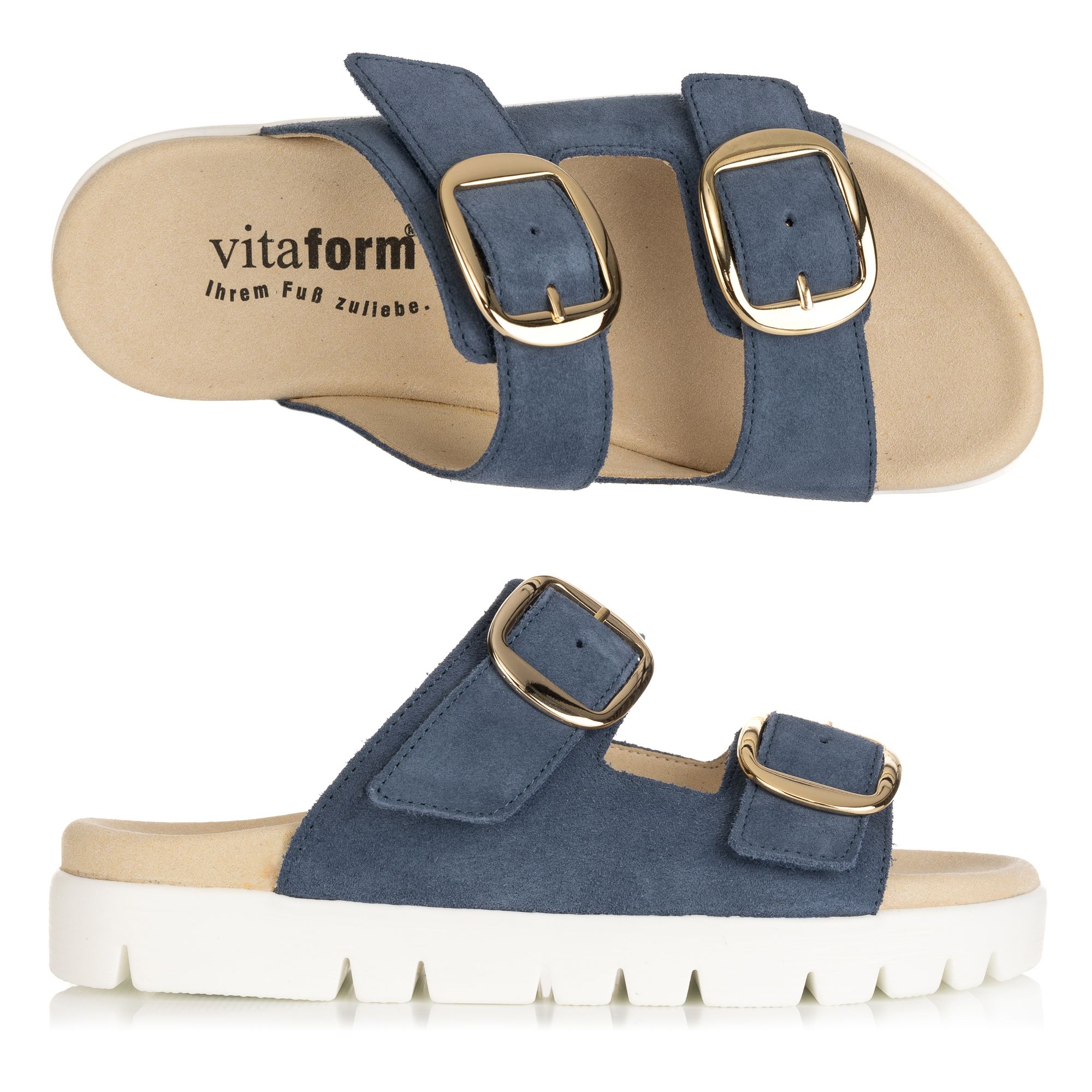 VITAFORM Damen-Pantolette Veloursleder große Schnalle Sohle Lara