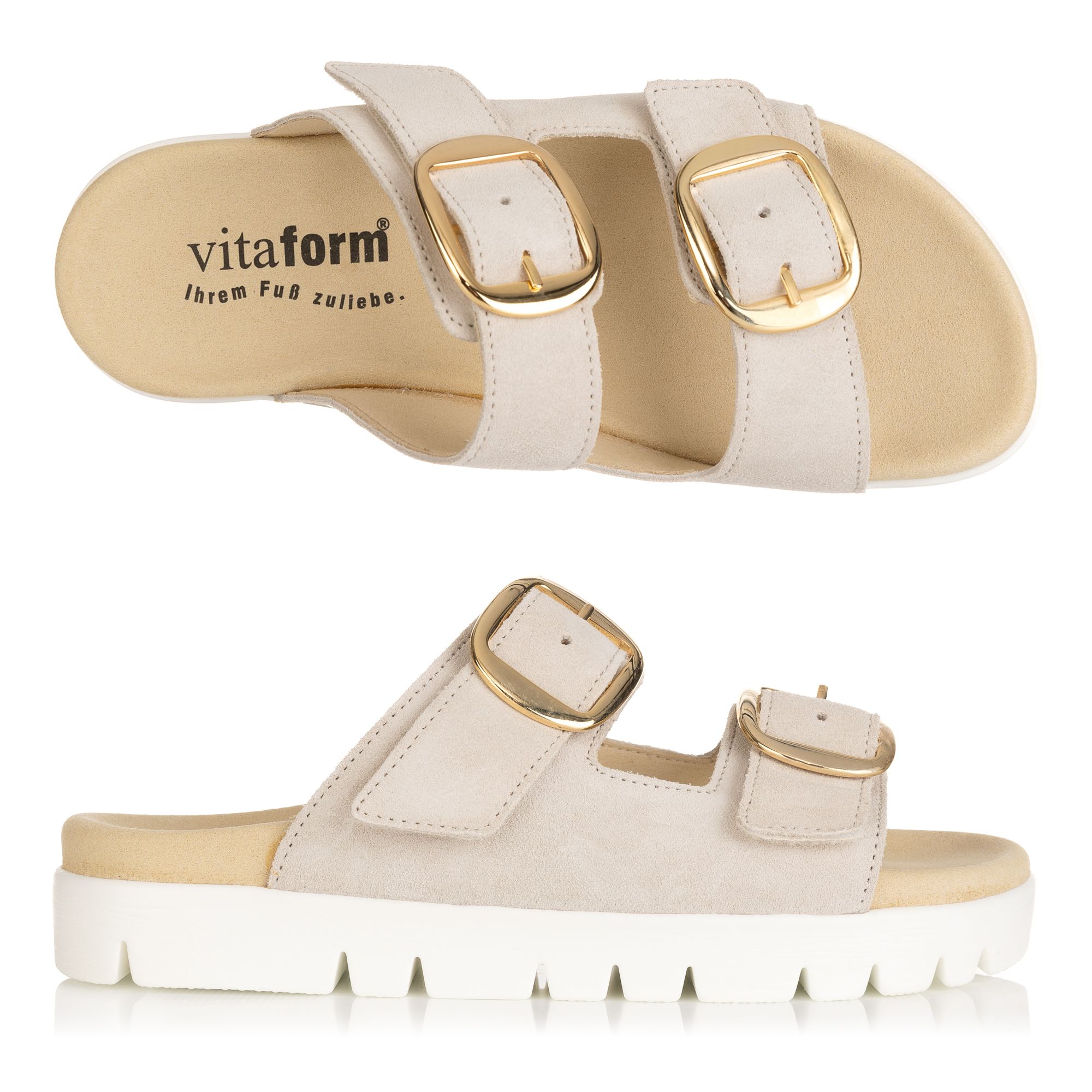 VITAFORM Damen-Pantolette Veloursleder große Schnalle Sohle Lara