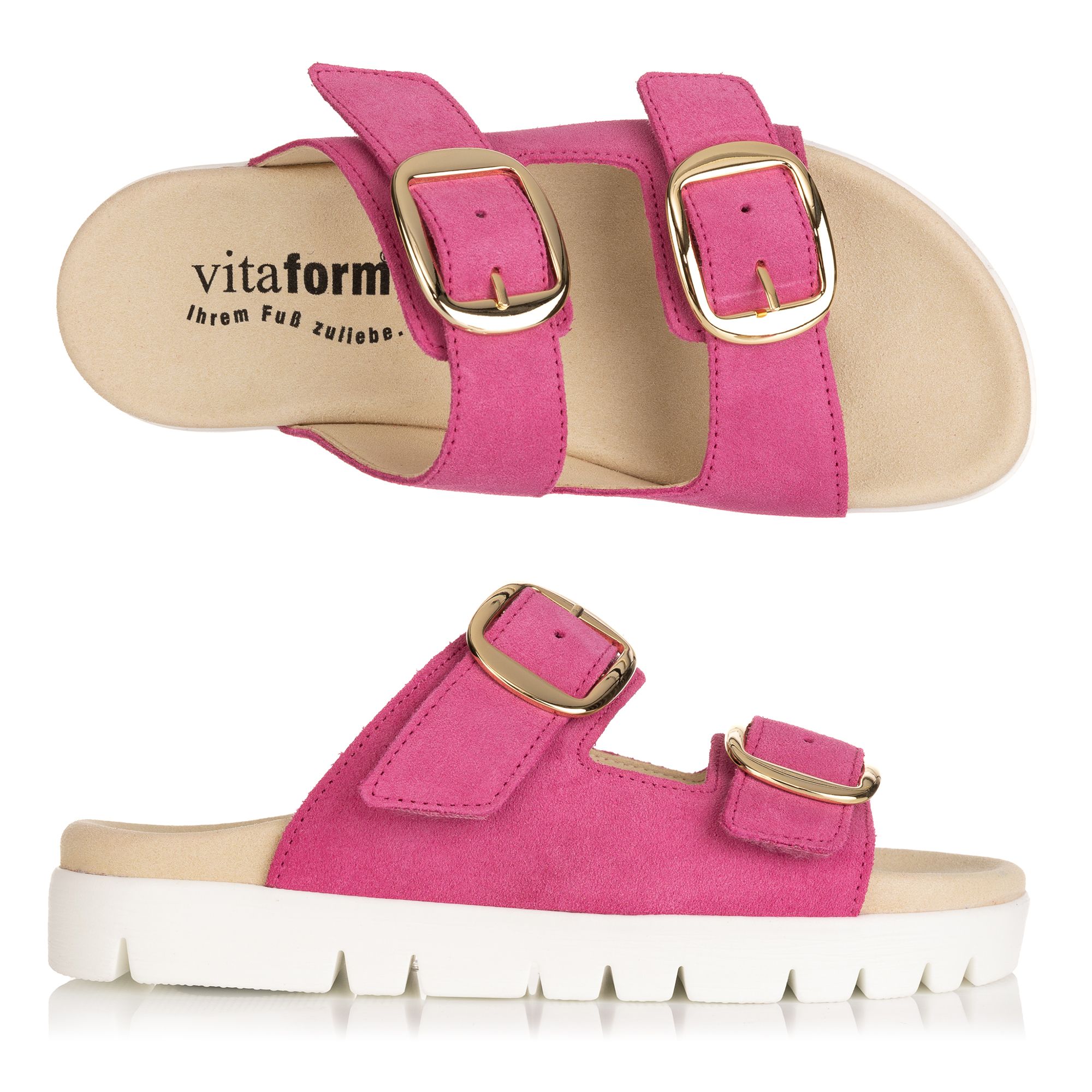 VITAFORM Damen-Pantolette Veloursleder große Schnalle Sohle Lara