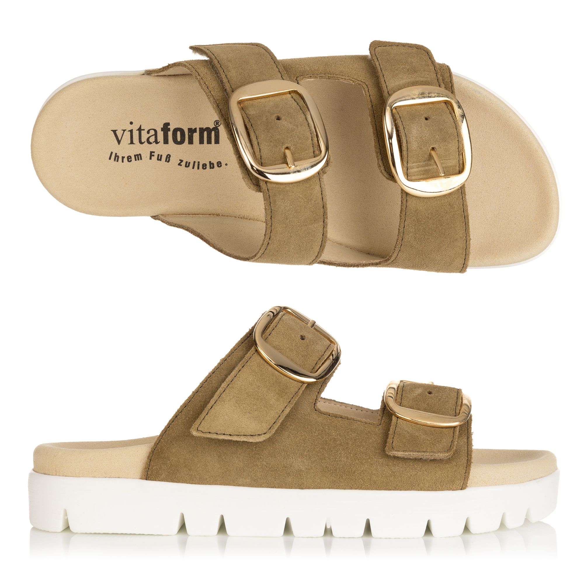 VITAFORM Damen-Pantolette Veloursleder große Schnalle Sohle Lara