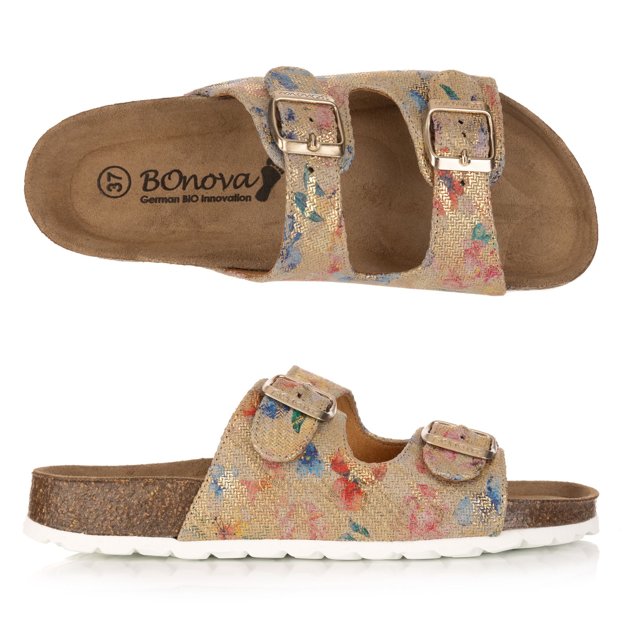 BONOVA Damen-Pantolette 2 verstellbare Riemen Super-Soft-Fußbett