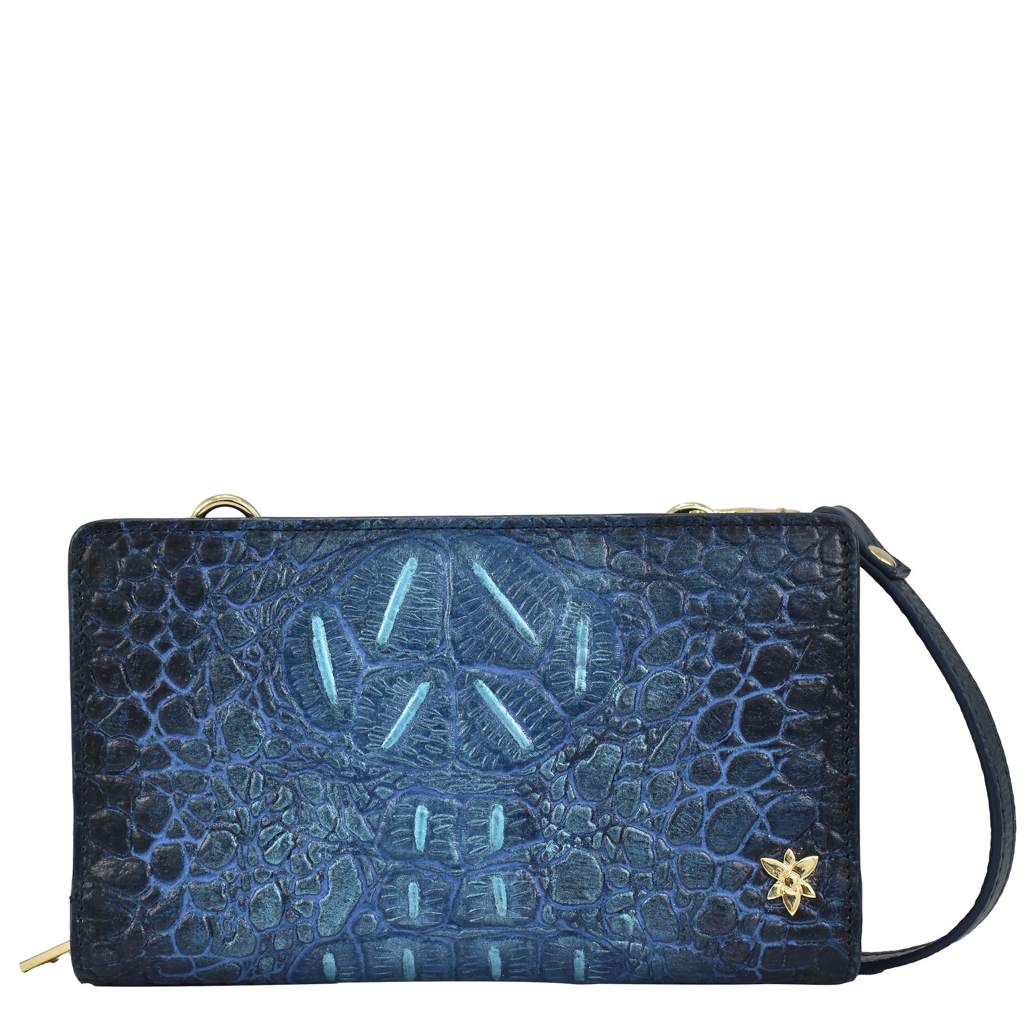 ANUSCHKA® Umhängetasche echt Leder Kroko- Optik handbemalt