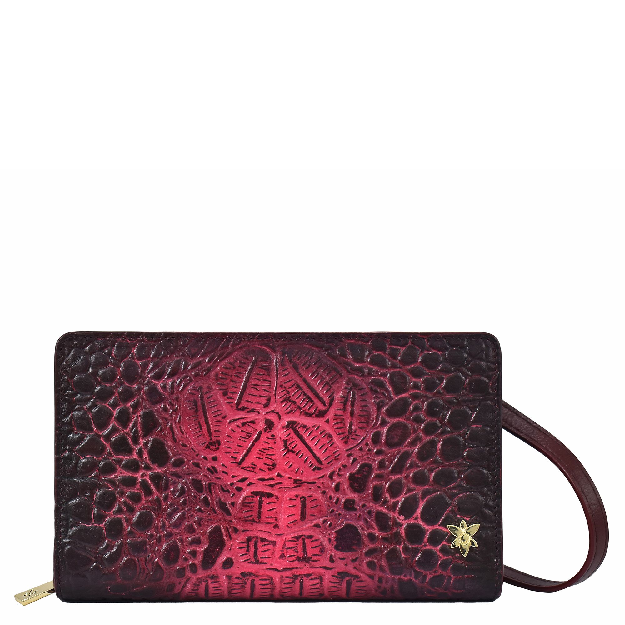 ANUSCHKA® Umhängetasche echt Leder Kroko- Optik handbemalt