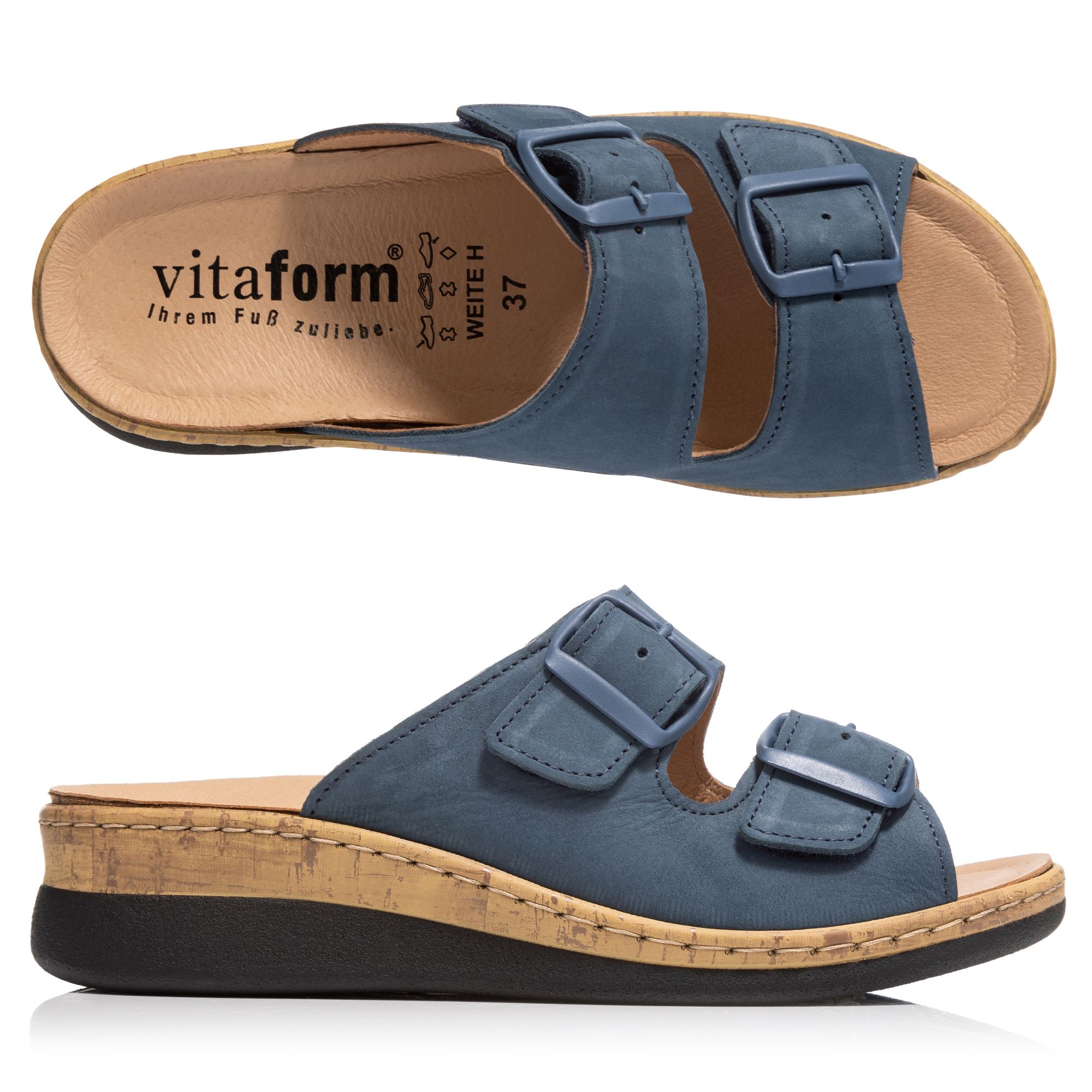 VITAFORM Damen-Pantolette Nubukleder verstellbarer Riemen Keilabsatz ca. 3,5cm