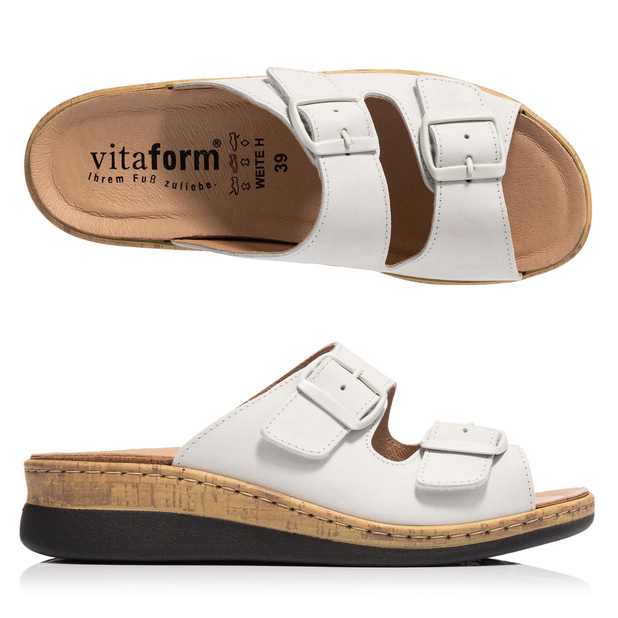 VITAFORM Damen-Pantolette Nubukleder verstellbarer Riemen Keilabsatz ca. 3,5cm