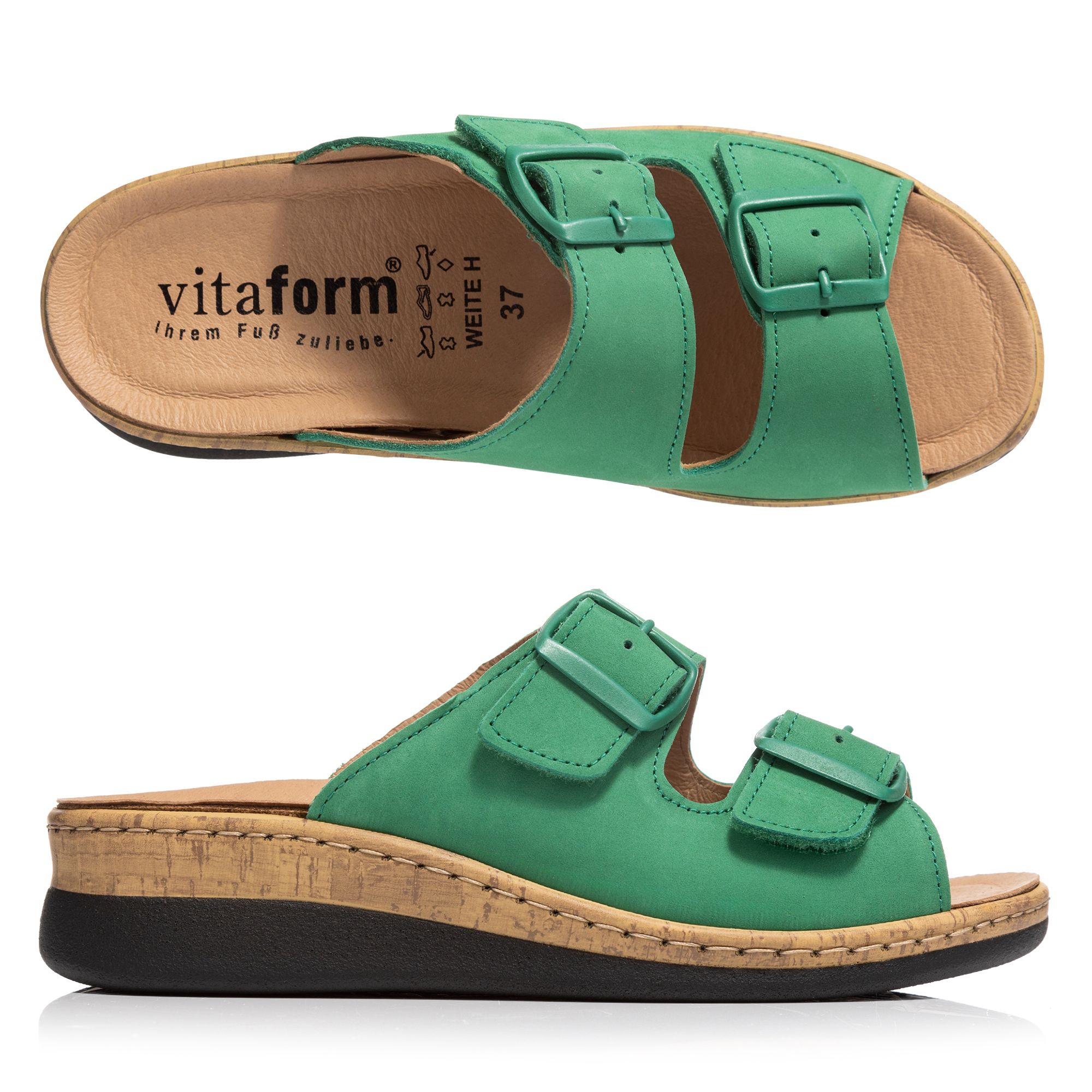 VITAFORM Damen-Pantolette Nubukleder verstellbarer Riemen Keilabsatz ca. 3,5cm