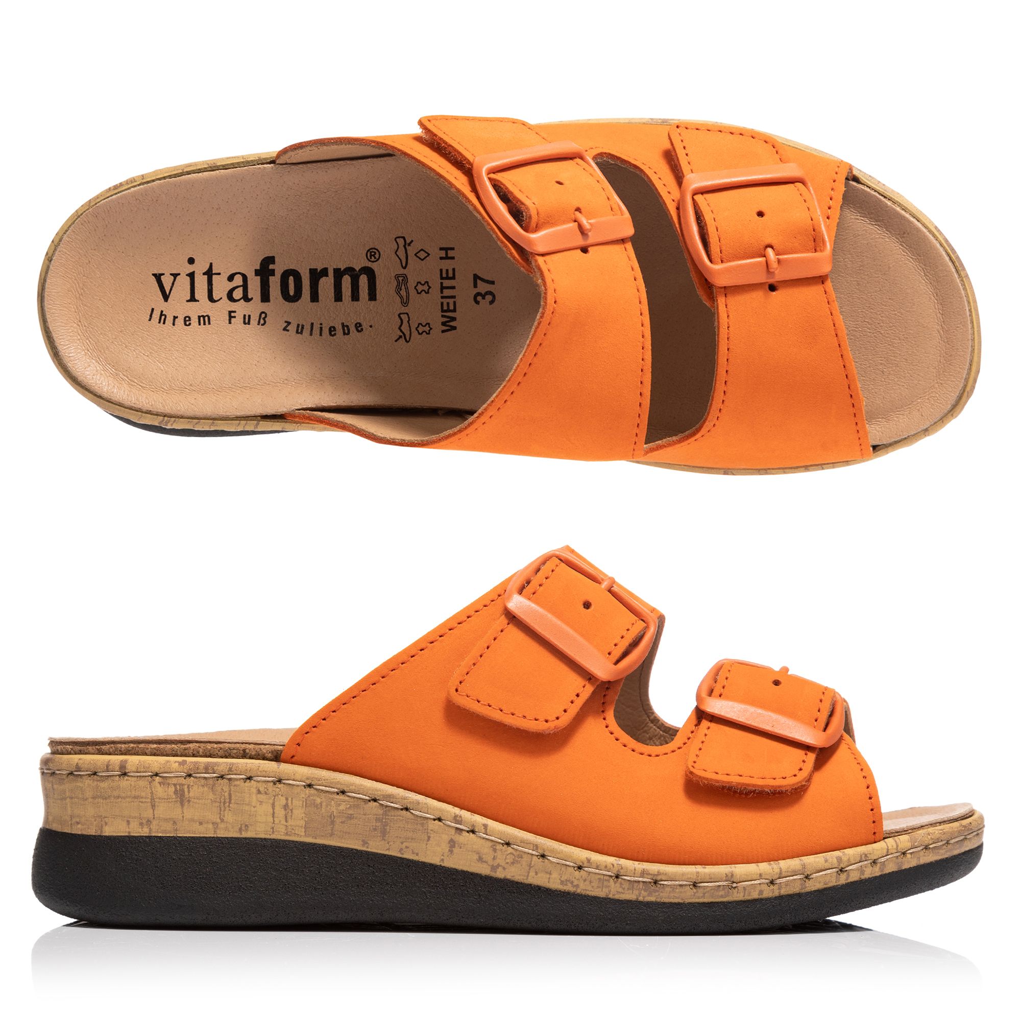 VITAFORM Damen-Pantolette Nubukleder verstellbarer Riemen Keilabsatz ca. 3,5cm