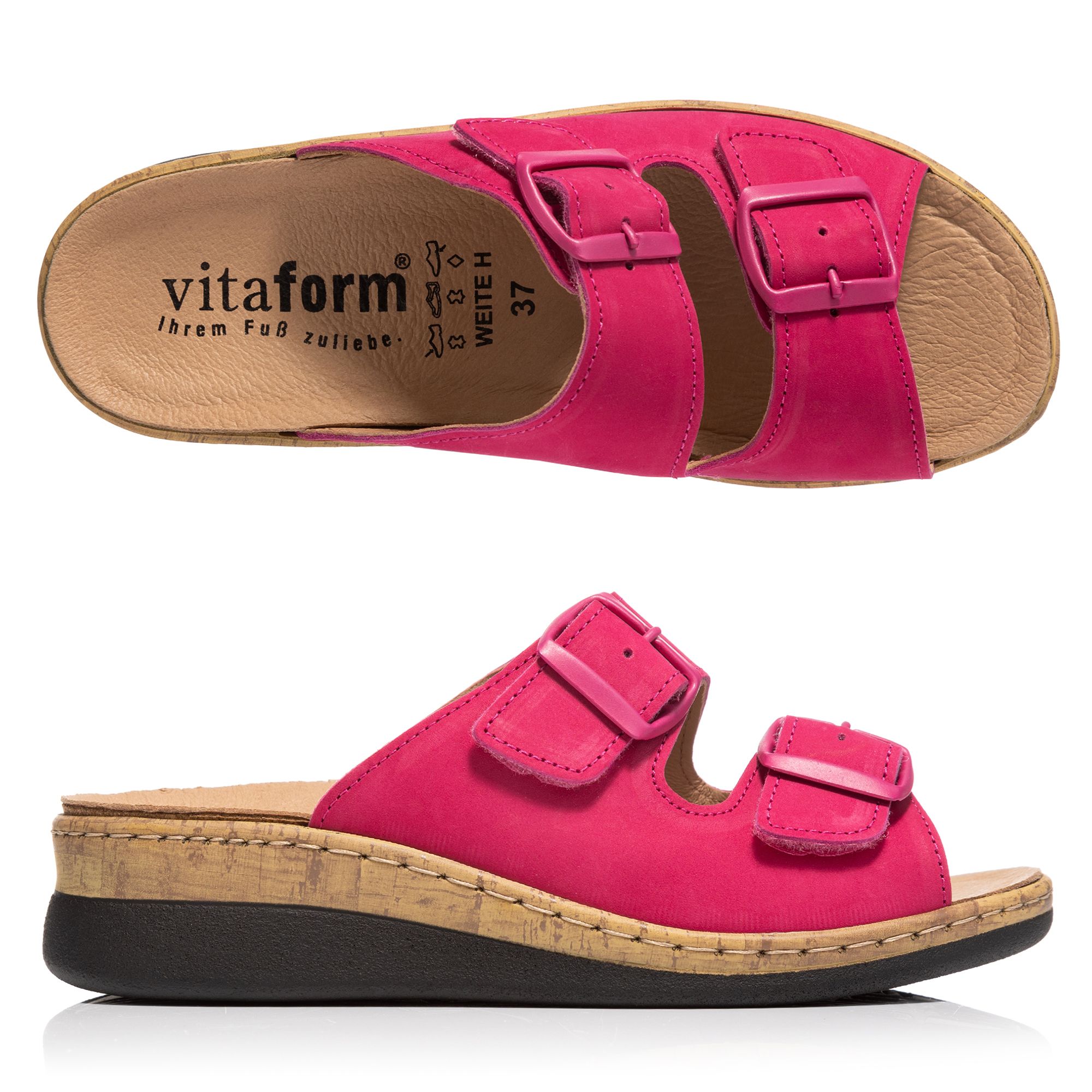 VITAFORM Damen-Pantolette Nubukleder verstellbarer Riemen Keilabsatz ca. 3,5cm